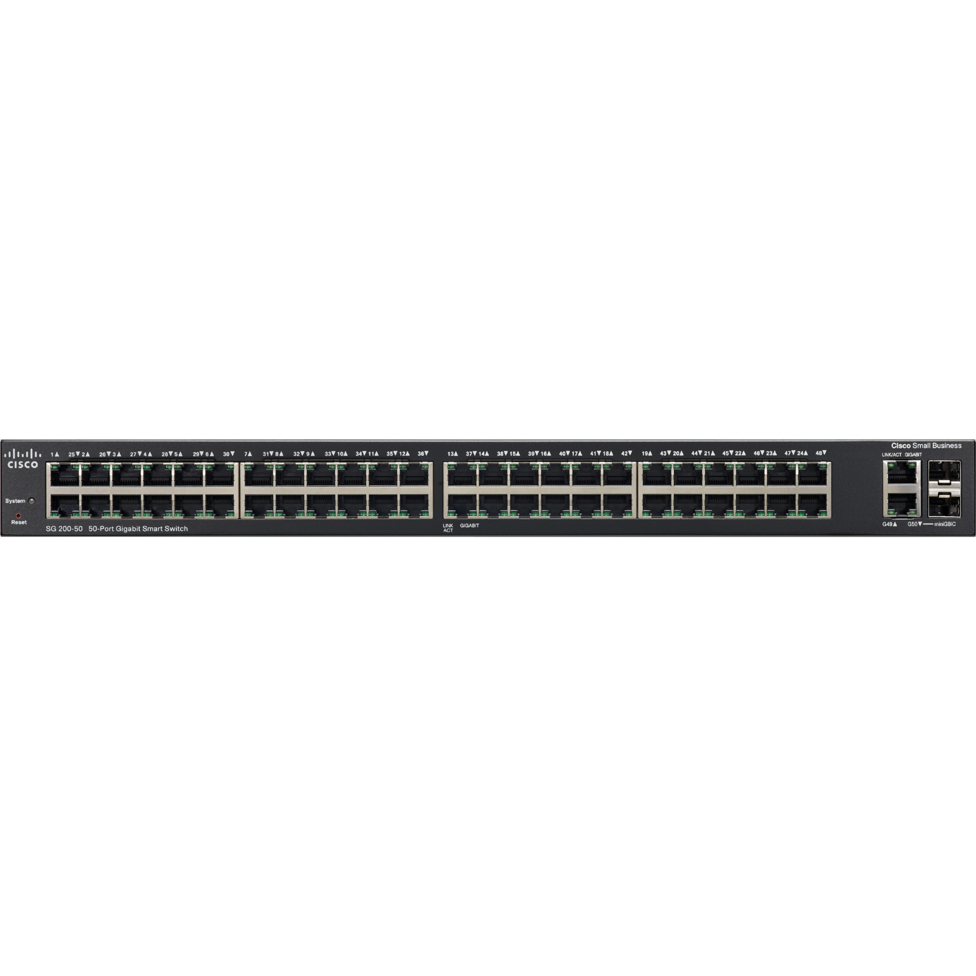 Cisco SG200-50 Gigabit Smart Switch - 50 Ports - Manageable - Gigabit Ethernet, Fast Ethernet - 10/100/1000Base-T - 2 Layer Supported - 2 SFP Slots - Desktop - Lifetime Limited Warranty