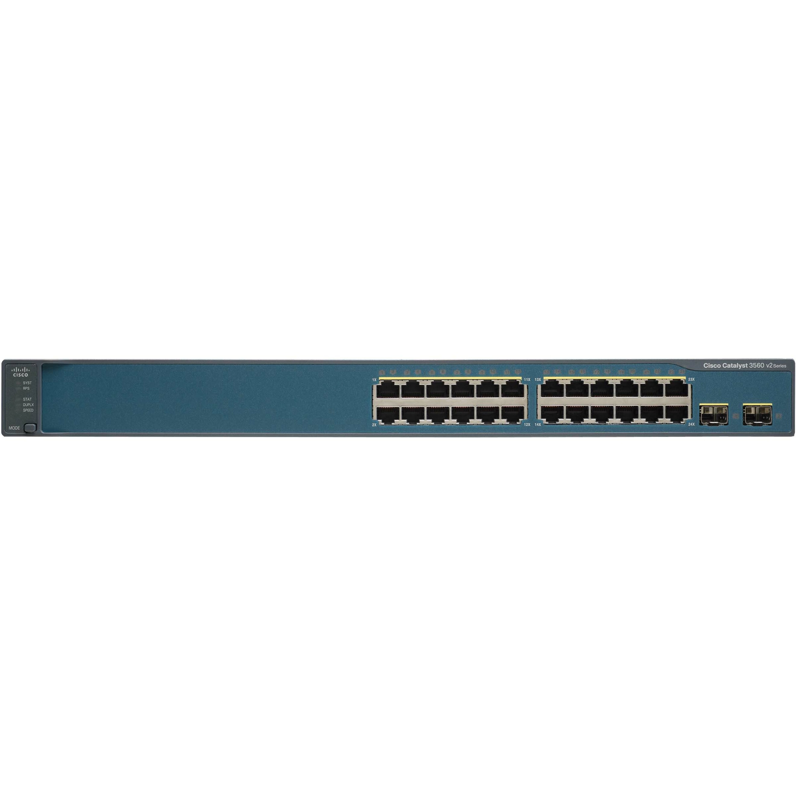 Cisco Catalyst 3560V2-24TS Layer 3 Switch - 24 Ports - Manageable - Gigabit Ethernet, Fast Ethernet - 10/100Base-TX - Refurbished - 3 Layer Supported - 2 SFP Slots - 1U - Rack-mountable