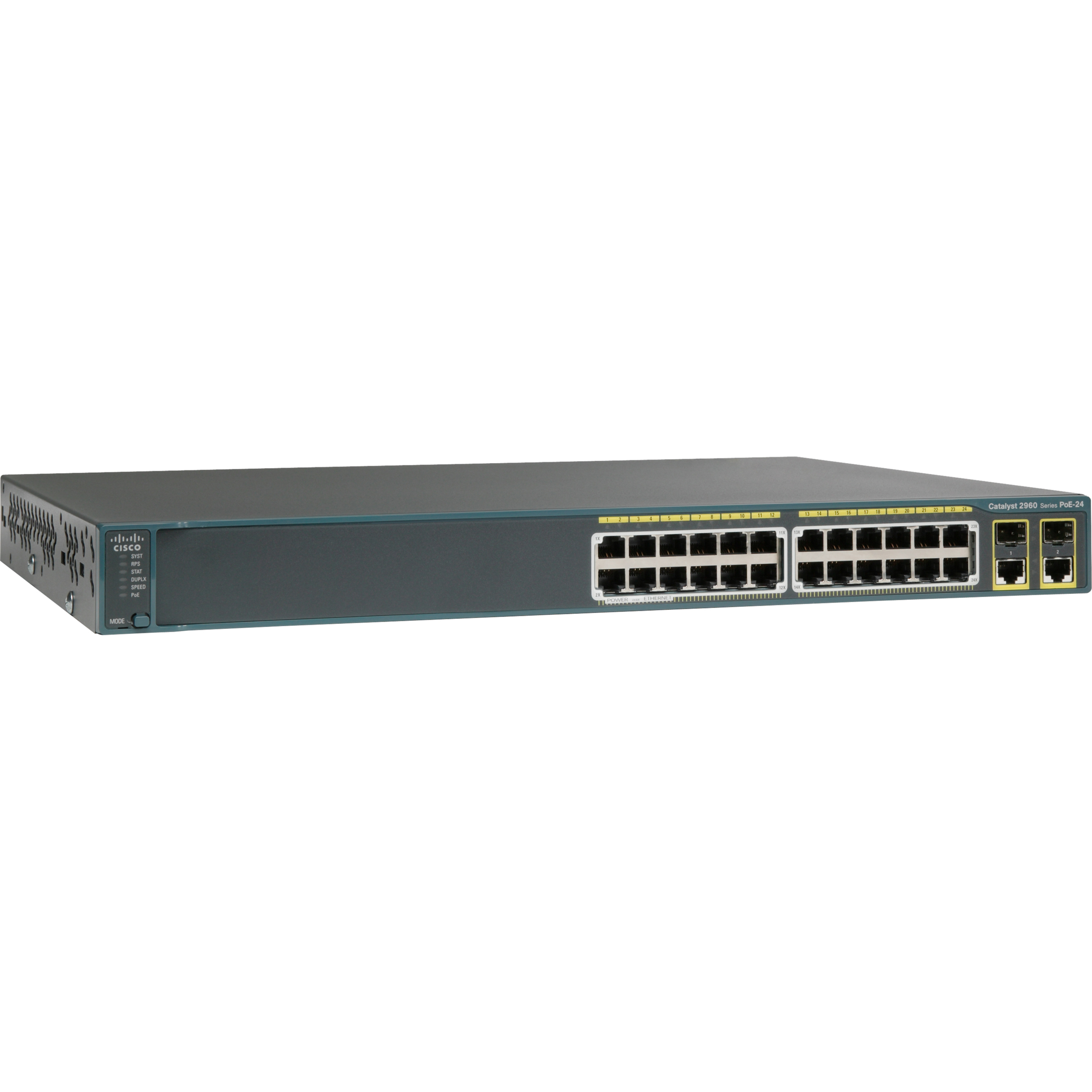 Cisco Catalyst 2960-24PC-S Ethernet Switch - 24 Ports - Manageable - Gigabit Ethernet, Fast Ethernet - 10/100/1000Base-T, 10/100Base-TX - Refurbished - 2 Layer Supported - 2 SFP Slots - PoE Ports - 1U