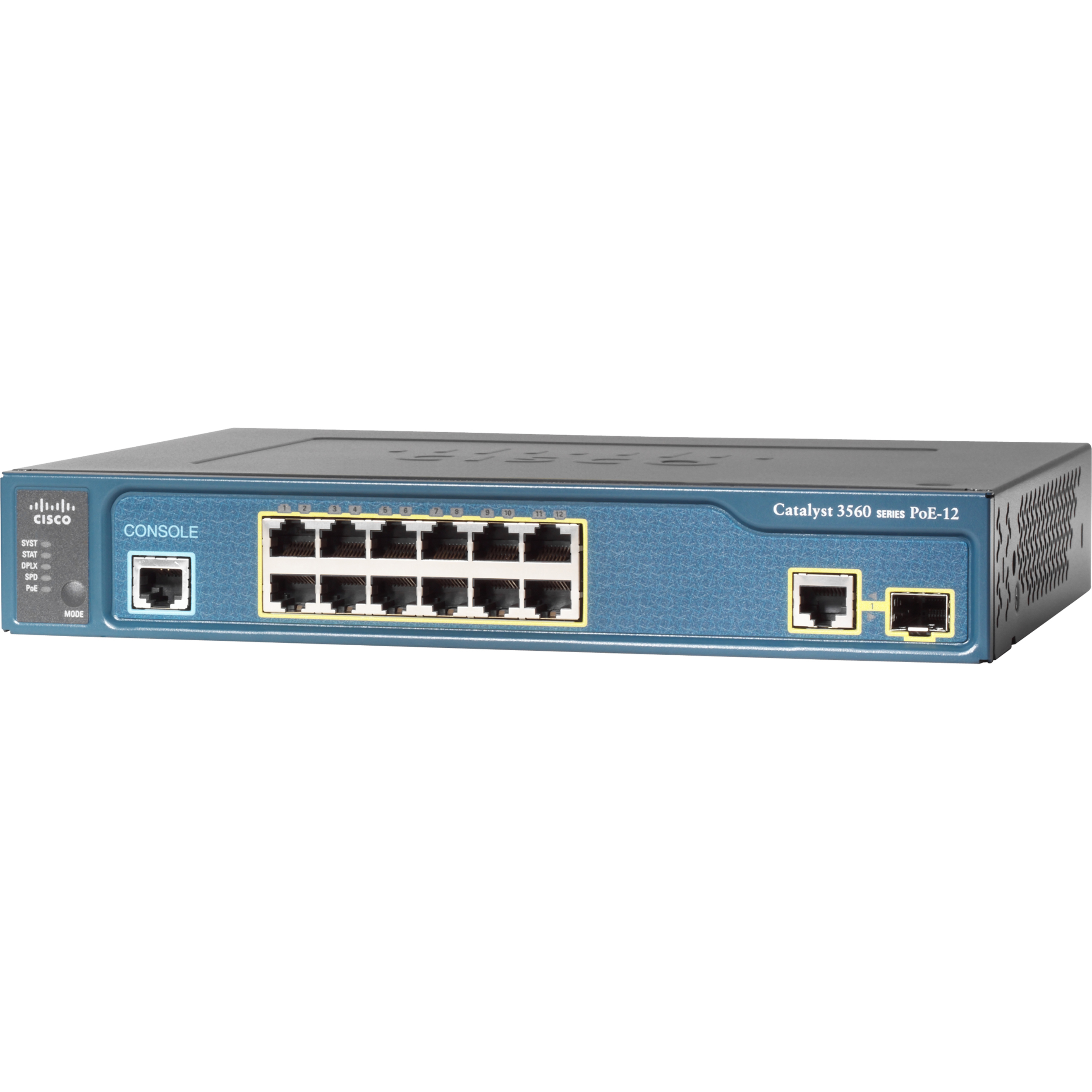 Cisco Catalyst 3560-12PC Layer 3 Switch - 12 Ports - Manageable - Gigabit Ethernet, Fast Ethernet - 10/100/1000Base-T, 10/100Base-TX - Refurbished - 3 Layer Supported - 1 SFP Slots - PoE Ports - 1U - 