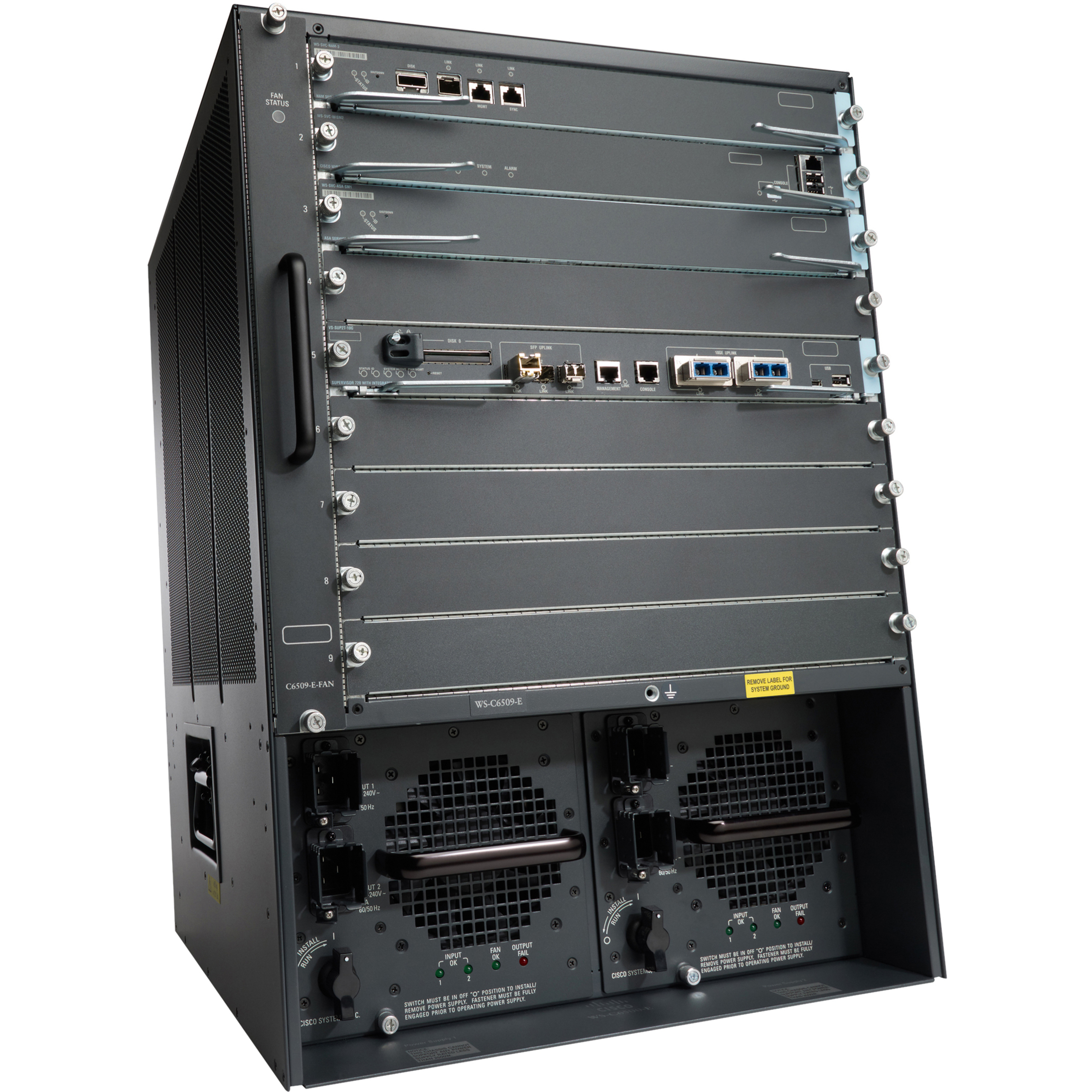 Cisco Catalyst 6509 Enhanced Vertical Chassis - Manageable - 3 Layer Supported - Twisted Pair - PoE Ports - 21U - Rack-mountable - 90 Day Limited Warranty