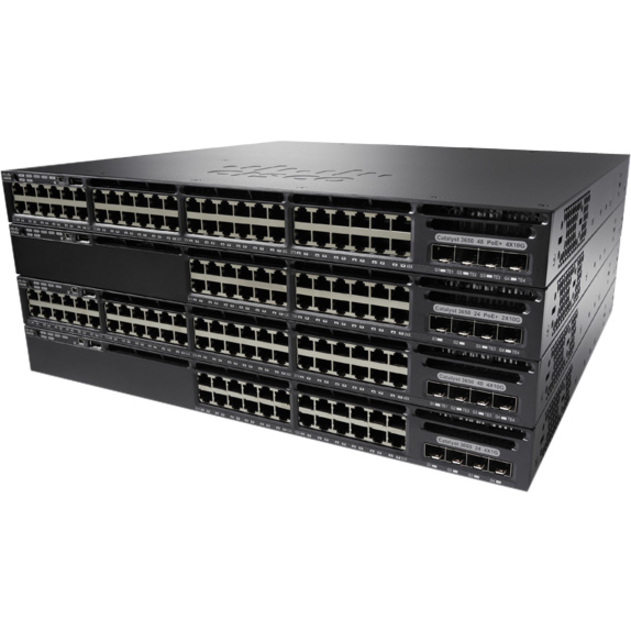 Cisco Catalyst 3650-48P Layer 3 Switch - 48 Ports - Manageable - 10/100/1000Base-T - 4 Layer Supported - 1U - Rack-mountable, Desktop - Lifetime Limited Warranty