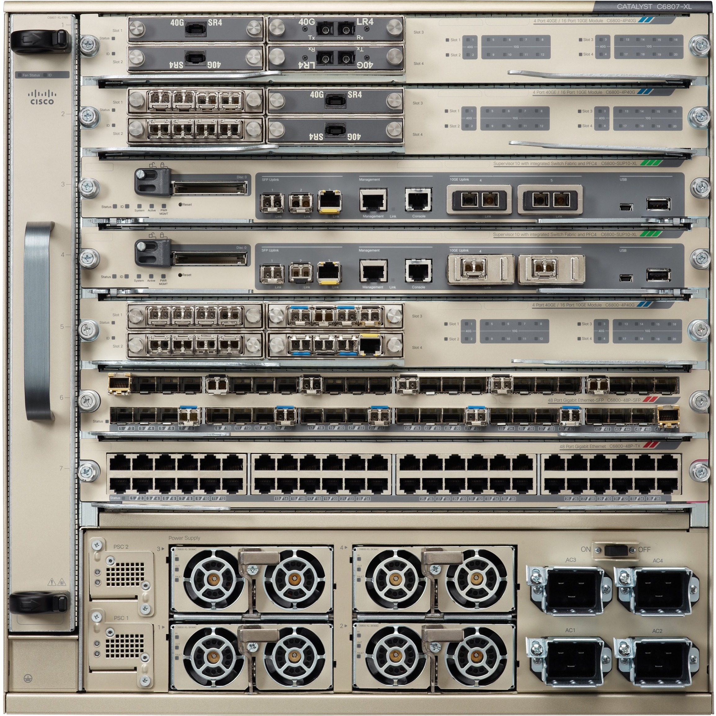Cisco Catalyst 6807-XL Chassis - Manageable - Gigabit Ethernet, 10 Gigabit Ethernet, 40 Gigabit Ethernet - 10GBase-X, 40GBase-X - 2 Layer Supported - Modular - 3 SFP Slots - Optical Fiber - 10U - Rack