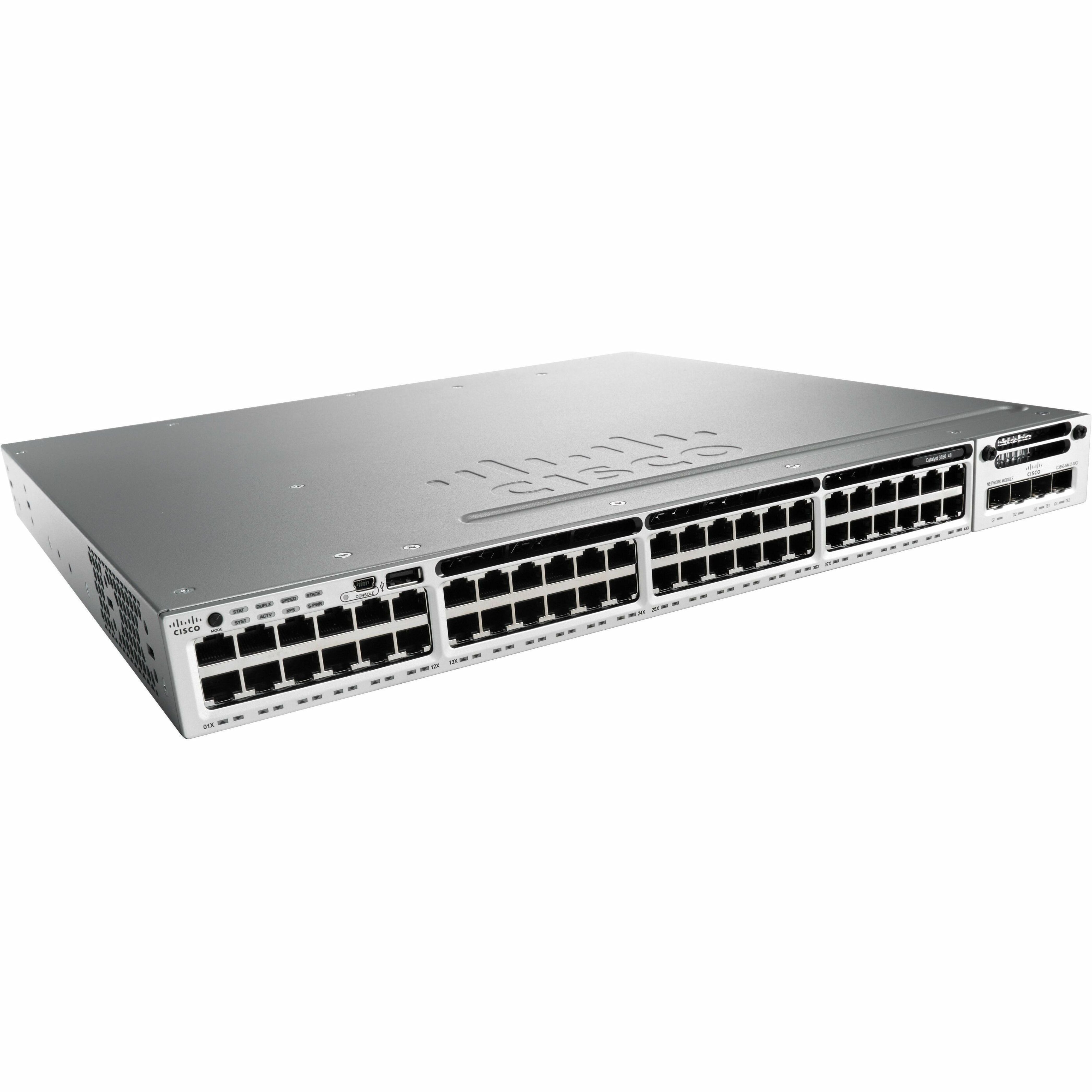 Cisco Catalyst WS-C3850-48P Layer 3 Switch - 48 Ports - Manageable - Gigabit Ethernet - 10/100/1000Base-T - 3 Layer Supported - 715 W Power Consumption - 435 W PoE Budget - Twisted Pair - 1U - Standal