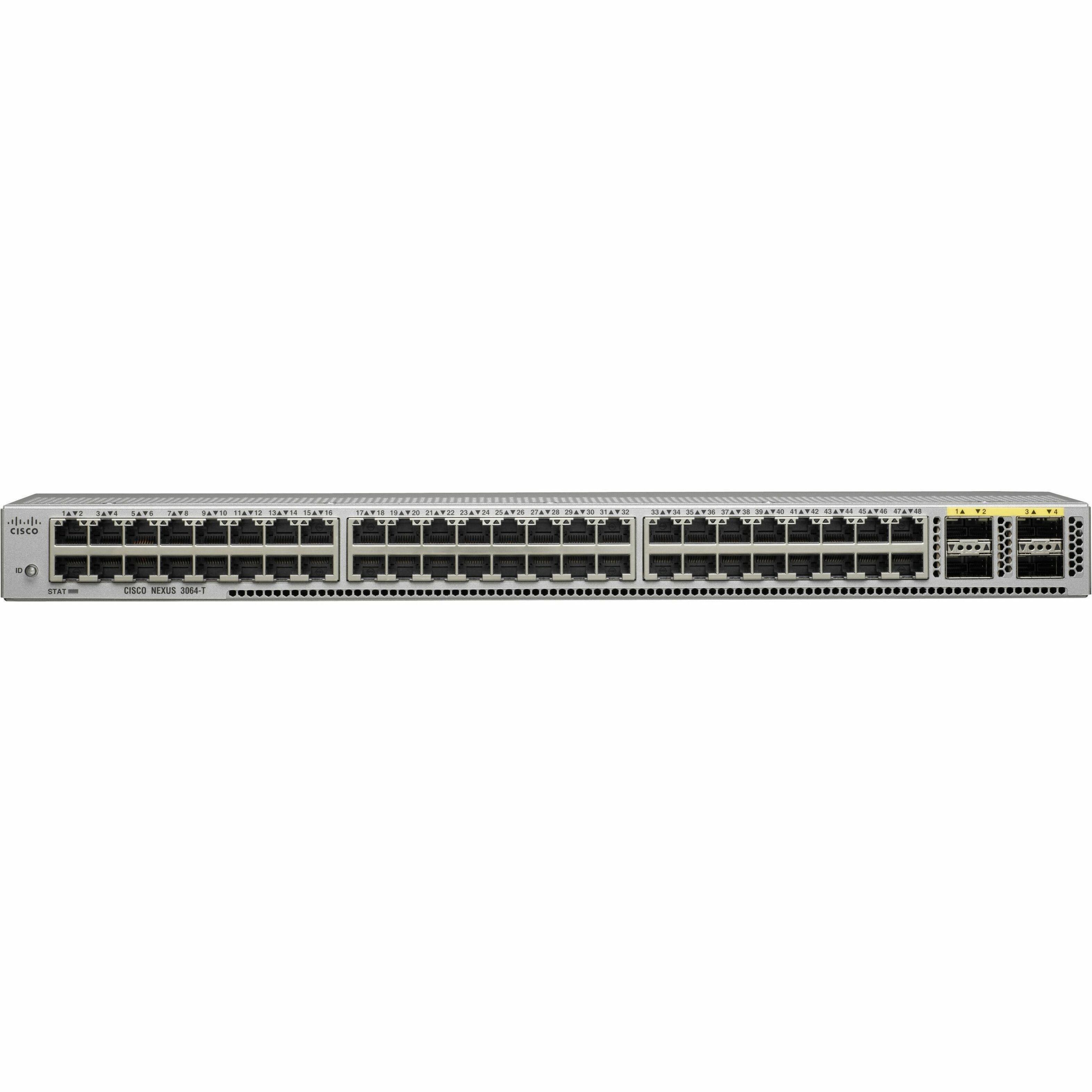 Cisco Nexus 3064-T Switch - 48 Ports - Manageable - 10 Gigabit Ethernet, 40 Gigabit Ethernet - 10GBase-T, 40GBase-X - Refurbished - 3 Layer Supported - Twisted Pair, Optical Fiber - 1U - Rack-mountabl
