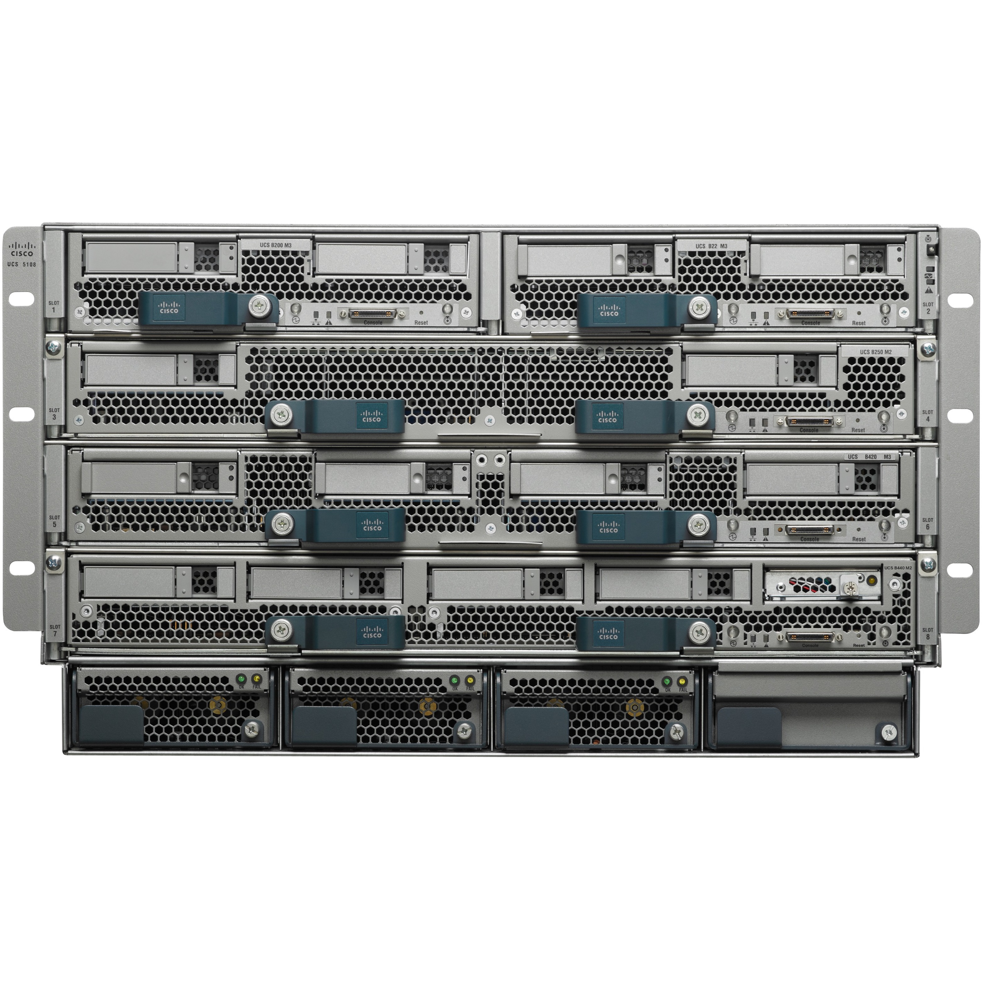 Cisco UCS 5108 Blade Server AC Chassis, 4PS, 2 IOM - Rack-mountable - 6U - 4 x 2500 W - Power Supply Installed - 8 x Fan(s) Supported - 2x Slot(s)