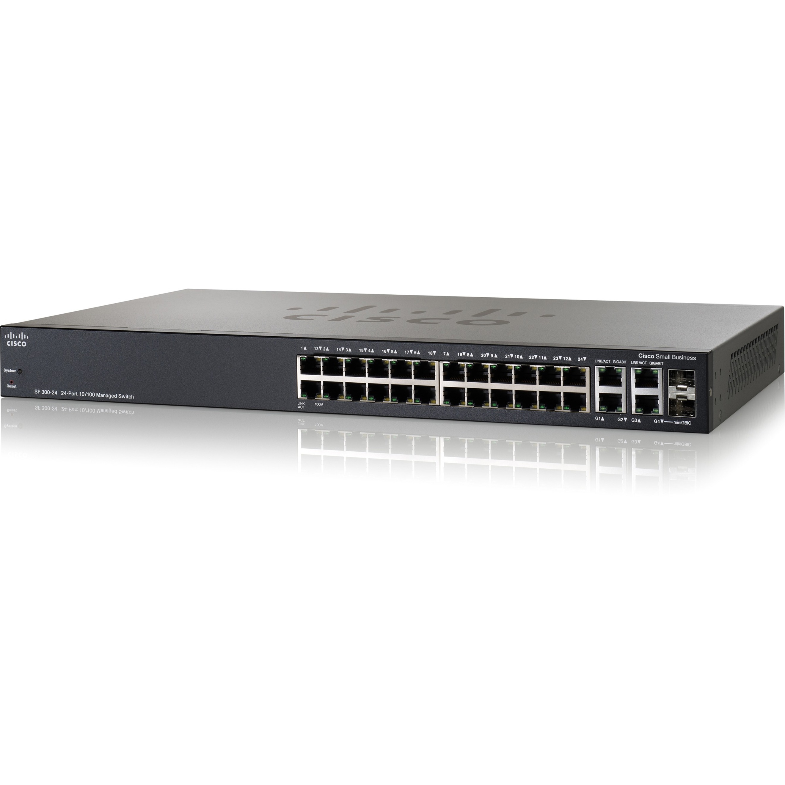 Cisco SF300-24P Ethernet Switch - 24 Ports - Manageable - 10/100Base-TX, 10/100/1000Base-T, 1000Base-X - Refurbished - 2 Layer Supported - 2 SFP Slots - Desktop - Lifetime Limited Warranty