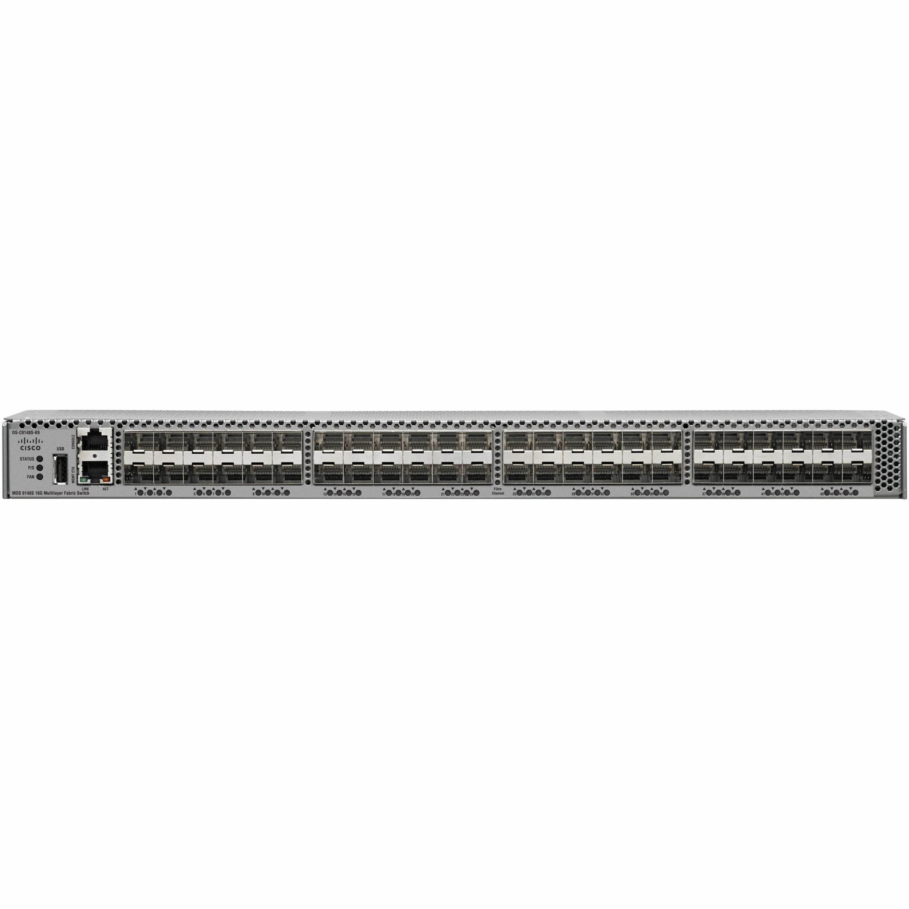 Cisco MDS 9148S 16G Multilayer Fabric Switch with 12 enabled ports, spare - 48 Ports - 16 Gbit/s - 48 Fiber Channel Ports - Gigabit Ethernet - Manageable - Rack-mountable - 1U - Redundant Power Supply