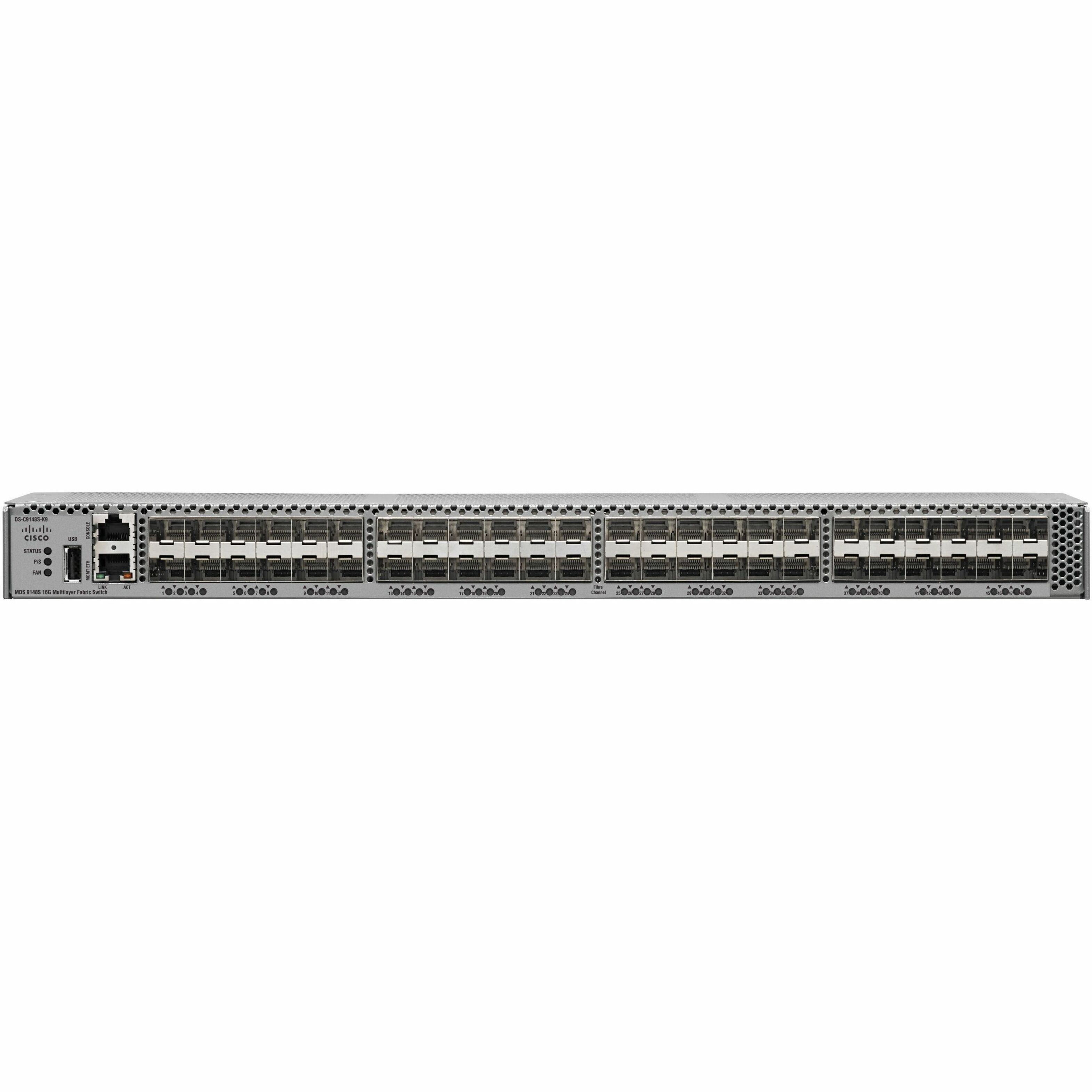 Cisco MDS 9148S 16G Multilayer Fabric Switch with 48 enabled ports - 16 Gbit/s - 48 Fiber Channel Ports - Gigabit Ethernet - Manageable - Rack-mountable - 1U - Redundant Power Supply