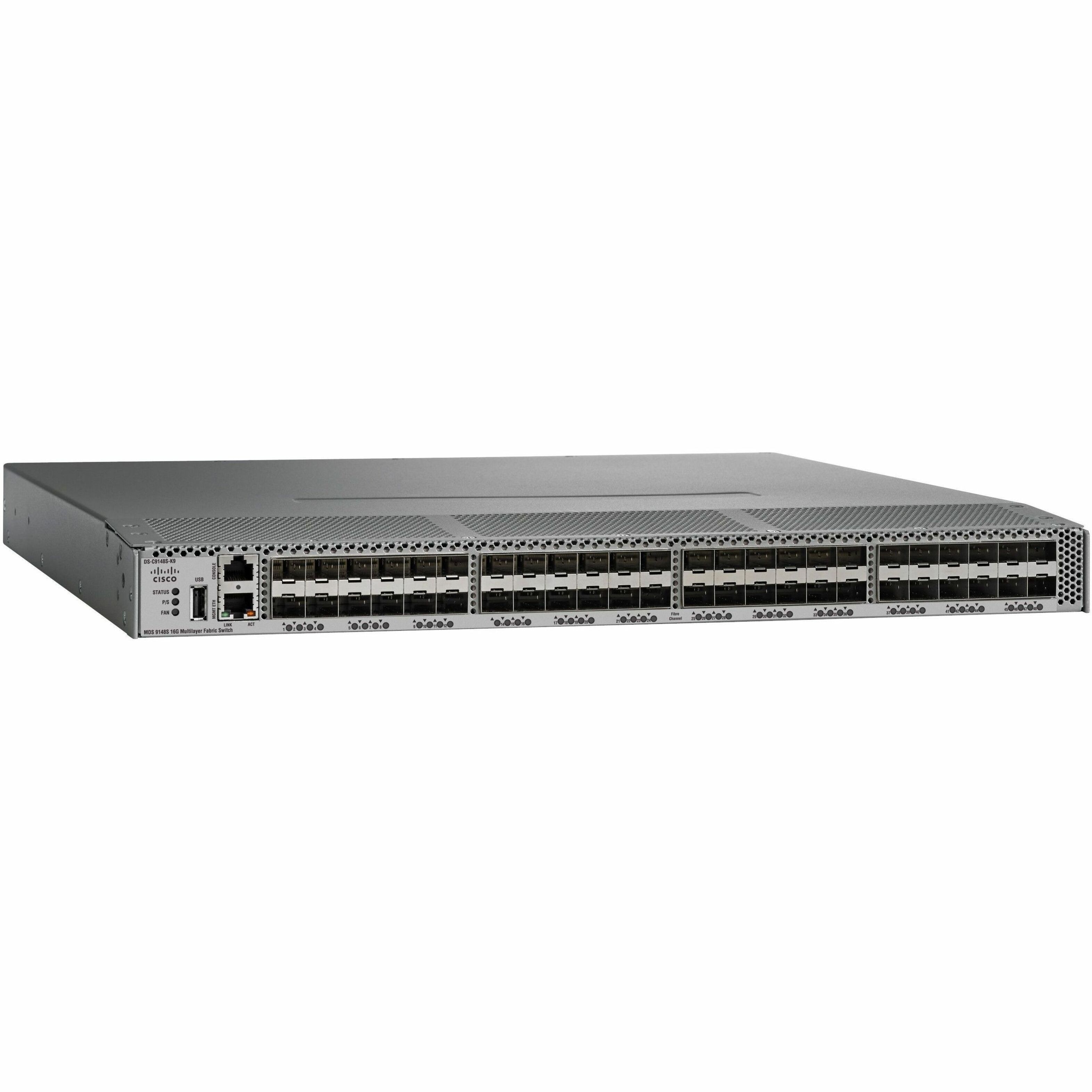 Cisco MDS 9148S 16G Multilayer Fabric Switch with 48 enabled ports and 48 x 8G SW SFP+ - 48 Ports - 8 Gbit/s - 48 Fiber Channel Ports - Gigabit Ethernet - 48 x Total Expansion Slots - 48 x SFP+ Slots 