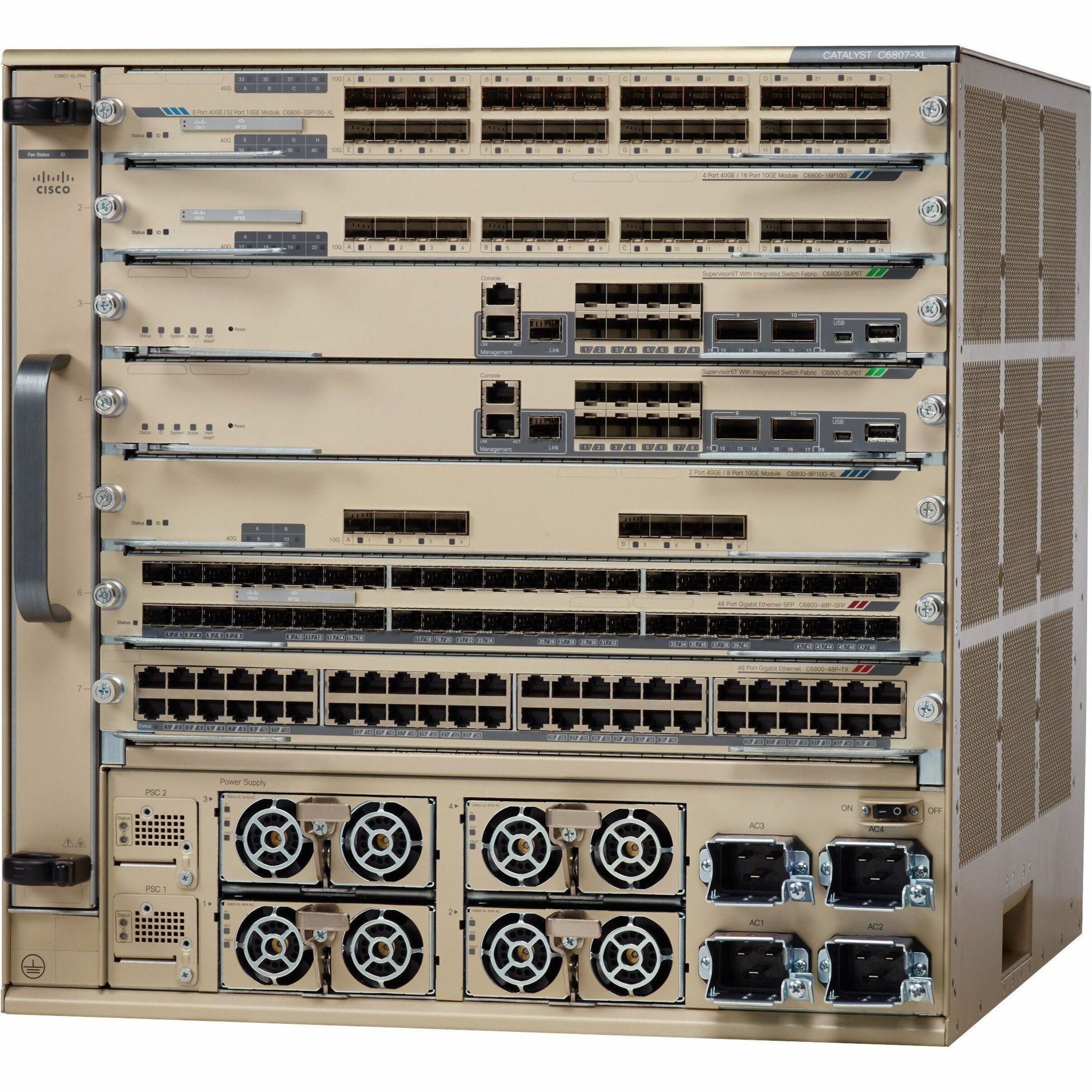 Cisco Catalyst 6807-XL Chassis - Manageable - Gigabit Ethernet, 10 Gigabit Ethernet, 40 Gigabit Ethernet - 10GBase-X, 40GBase-X - 2 Layer Supported - Modular - 3 SFP Slots - Optical Fiber - 10U - Rack