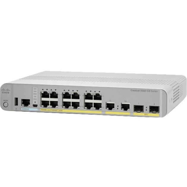 Cisco 3560CX-12TC-S Layer 3 Switch - 12 Ports - Manageable - 10/100/1000Base-T, 1000Base-X - 3 Layer Supported - 2 SFP Slots - PoE Ports - Desktop, Rack-mountable, Rail-mountable - Lifetime Limited Wa