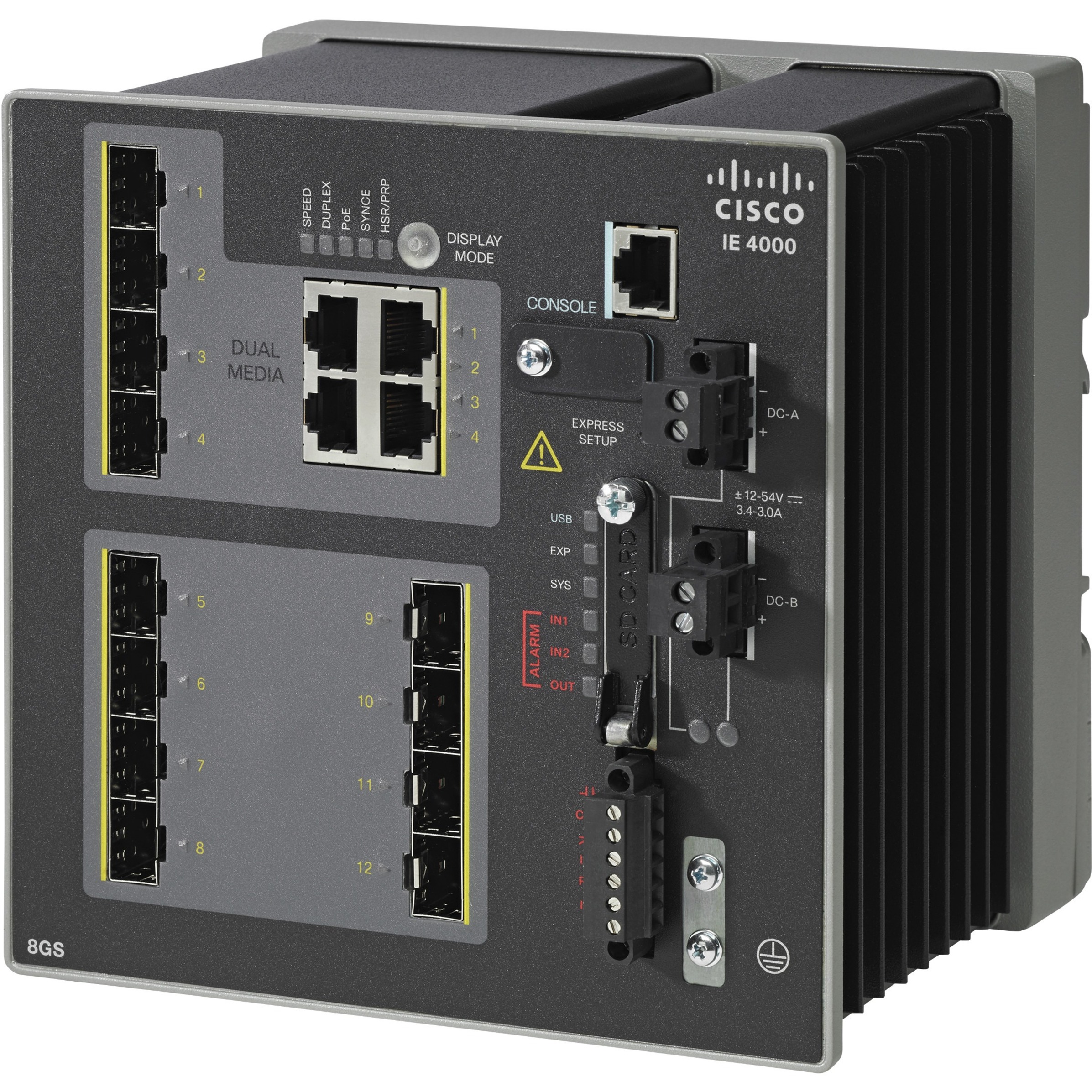 Cisco IE-4000-8GS4G-E Ethernet Switch - 4 Ports - Manageable - Gigabit Ethernet - 1000Base-T, 1000Base-X - 3 Layer Supported - 8 SFP Slots - Optical Fiber, Twisted Pair - Rail-mountable - Lifetime Lim
