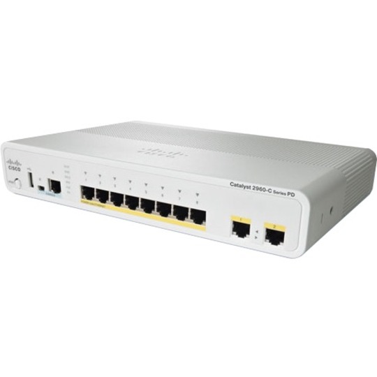 Cisco Catalyst 2960C Switch 8 FE - 8 Ports - Manageable - Fast Ethernet, Gigabit Ethernet - 10/100/1000Base-TX, 1000Base-X - Refurbished - 2 Layer Supported - 2 SFP Slots - Twisted Pair, Optical Fiber