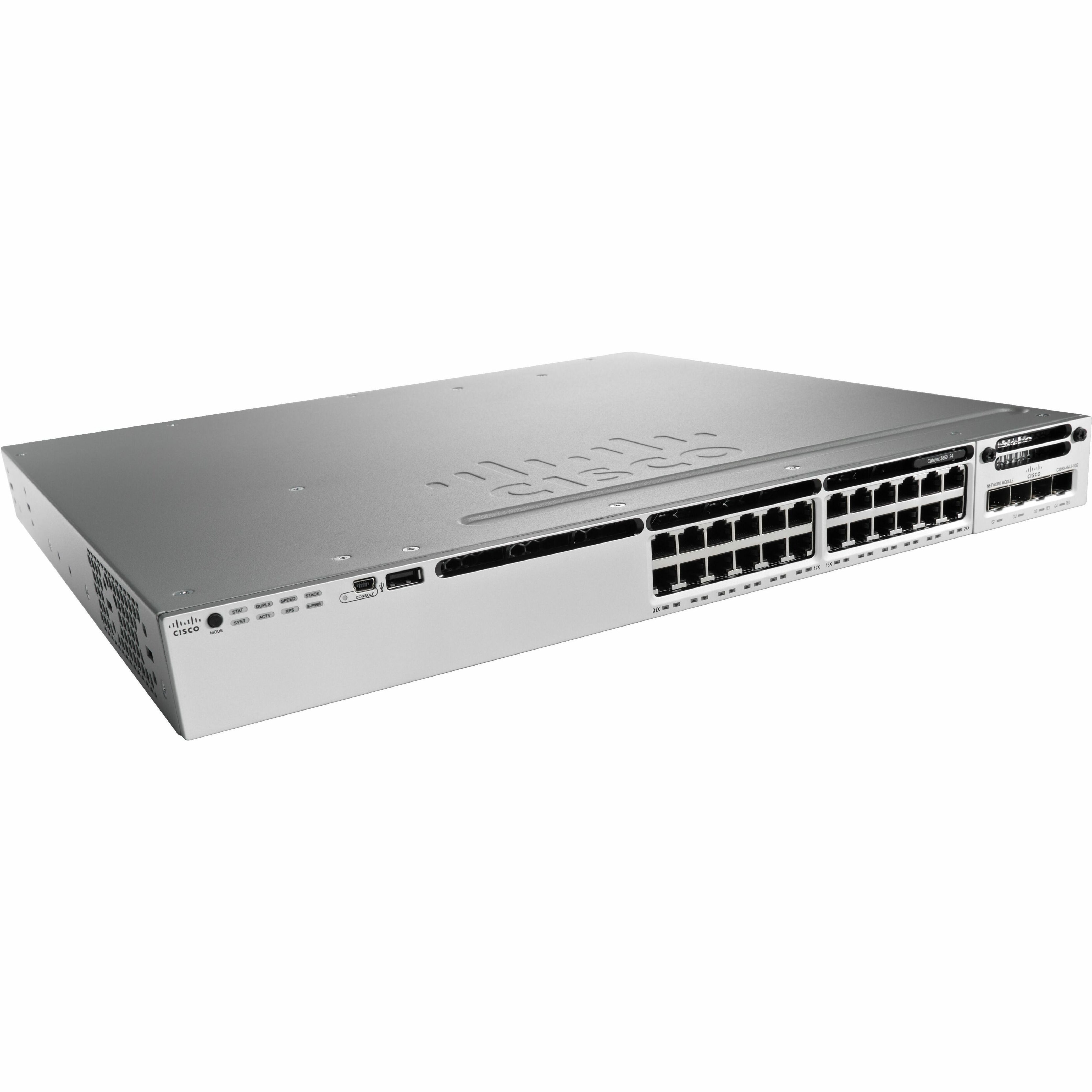 Cisco Catalyst WS-3850-24T Ethernet Switch - 24 Ports - Manageable - Gigabit Ethernet - 1000Base-T - 3 Layer Supported - Twisted Pair - 1U - Rack-mountable, Desktop - Lifetime Limited Warranty