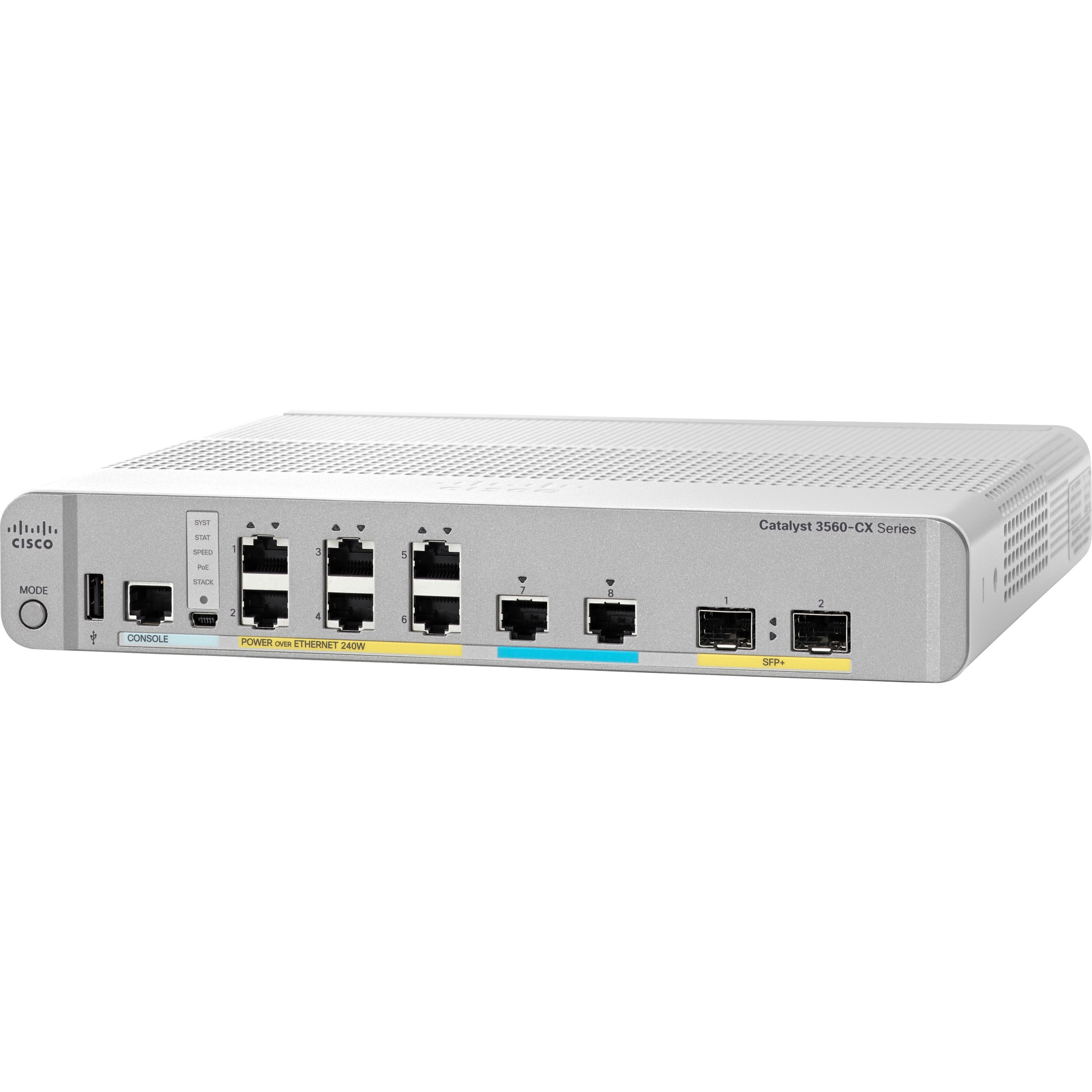 Cisco 3560-CX Switch 6 GE PoE+, 2 MultiGE PoE+, uplinks: 2 x 10G SFP+, IP Base - 8 Ports - Manageable - Gigabit Ethernet, 10 Gigabit Ethernet - 10/100/1000Base-TX, 10GBase-X - 3 Layer Supported - Modu