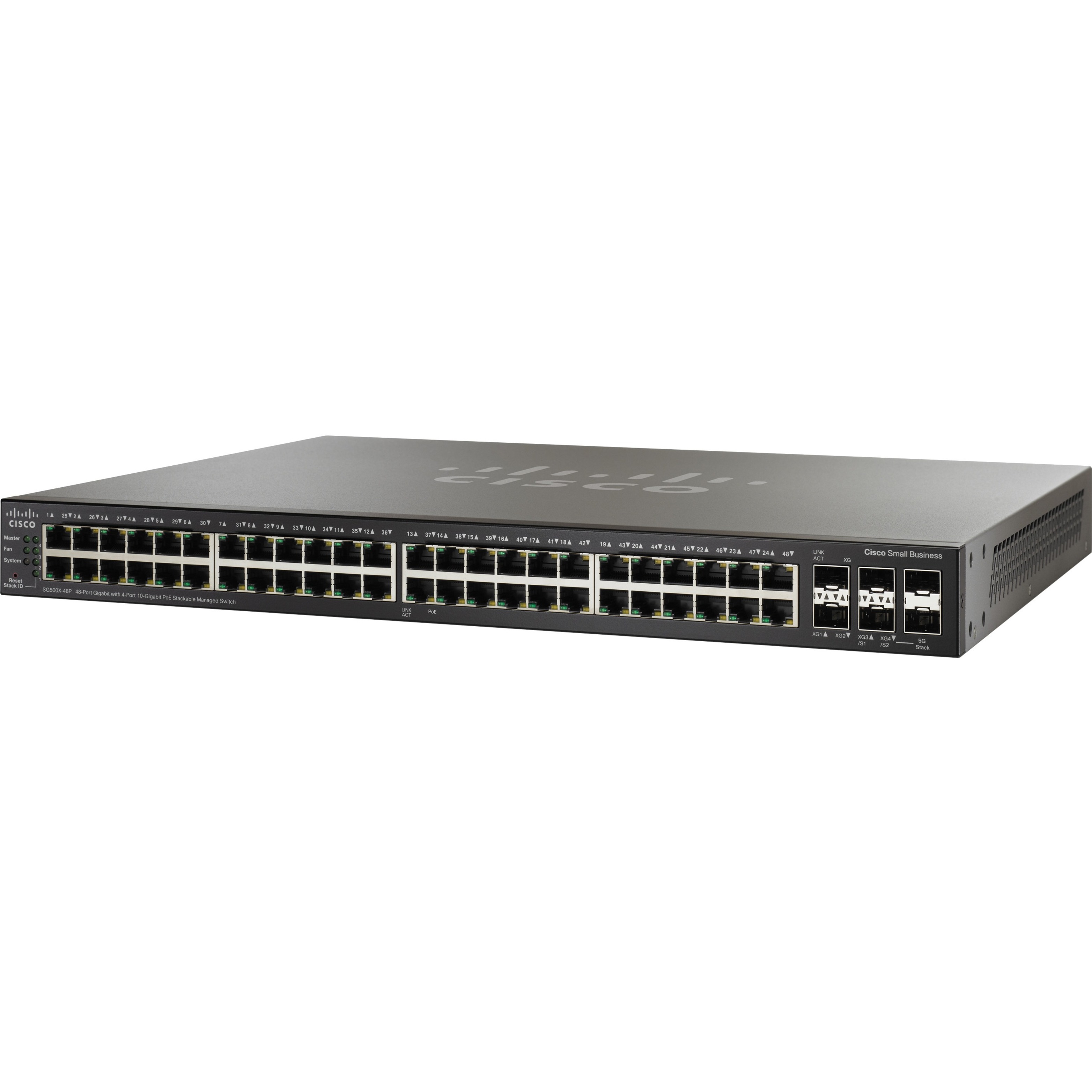 Cisco SG500X-48P Layer 3 Switch - 48 Ports - Manageable - Gigabit Ethernet, 10 Gigabit Ethernet - 10/100/1000Base-T, 10GBase-X - Refurbished - 3 Layer Supported - Twisted Pair, Optical Fiber - 1U - De