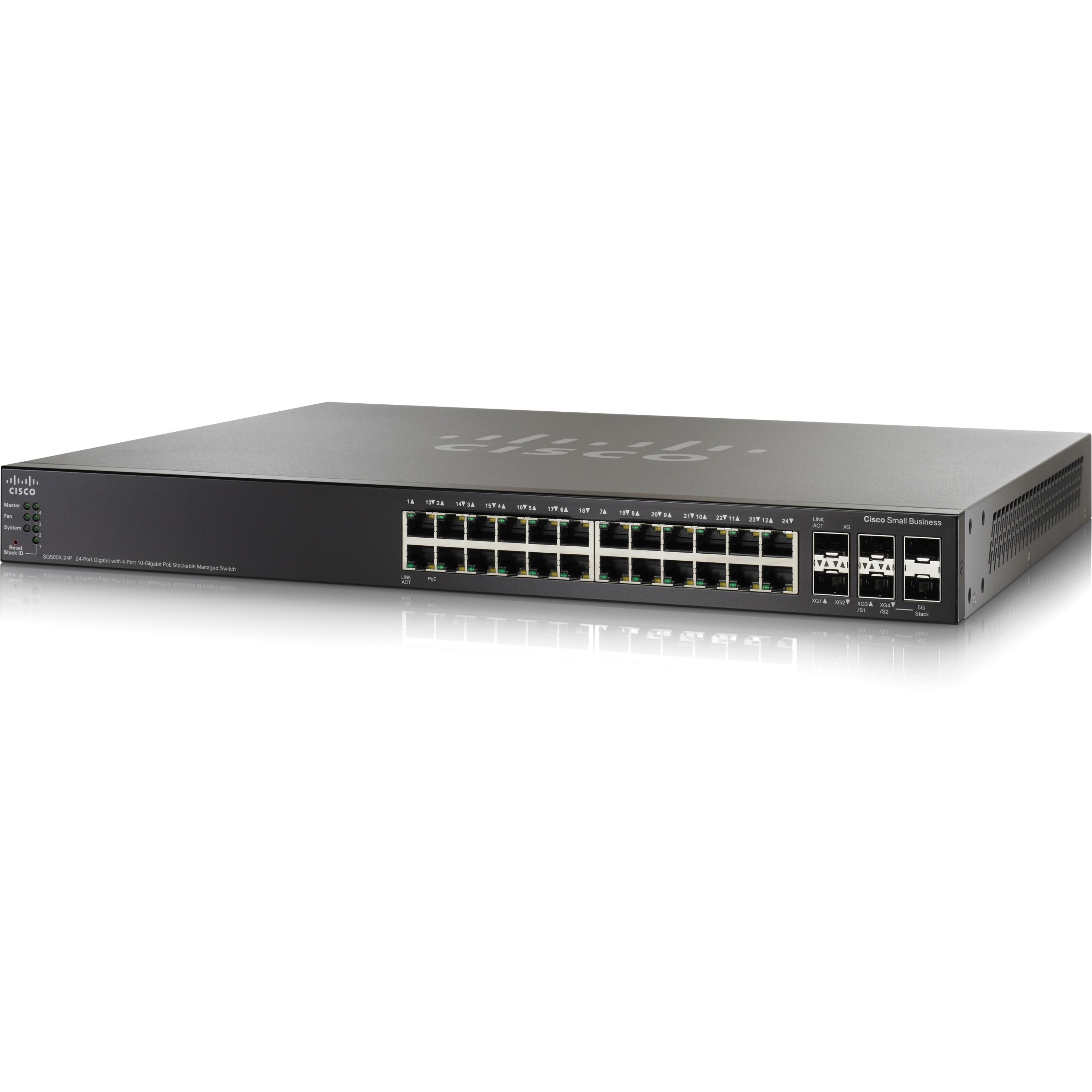 Cisco SG500X-24P Layer 3 Switch - 24 Ports - Manageable - Gigabit Ethernet, 10 Gigabit Ethernet - 10/100/1000Base-T, 10GBase-X - Refurbished - 3 Layer Supported - Twisted Pair, Optical Fiber - 1U - Ra