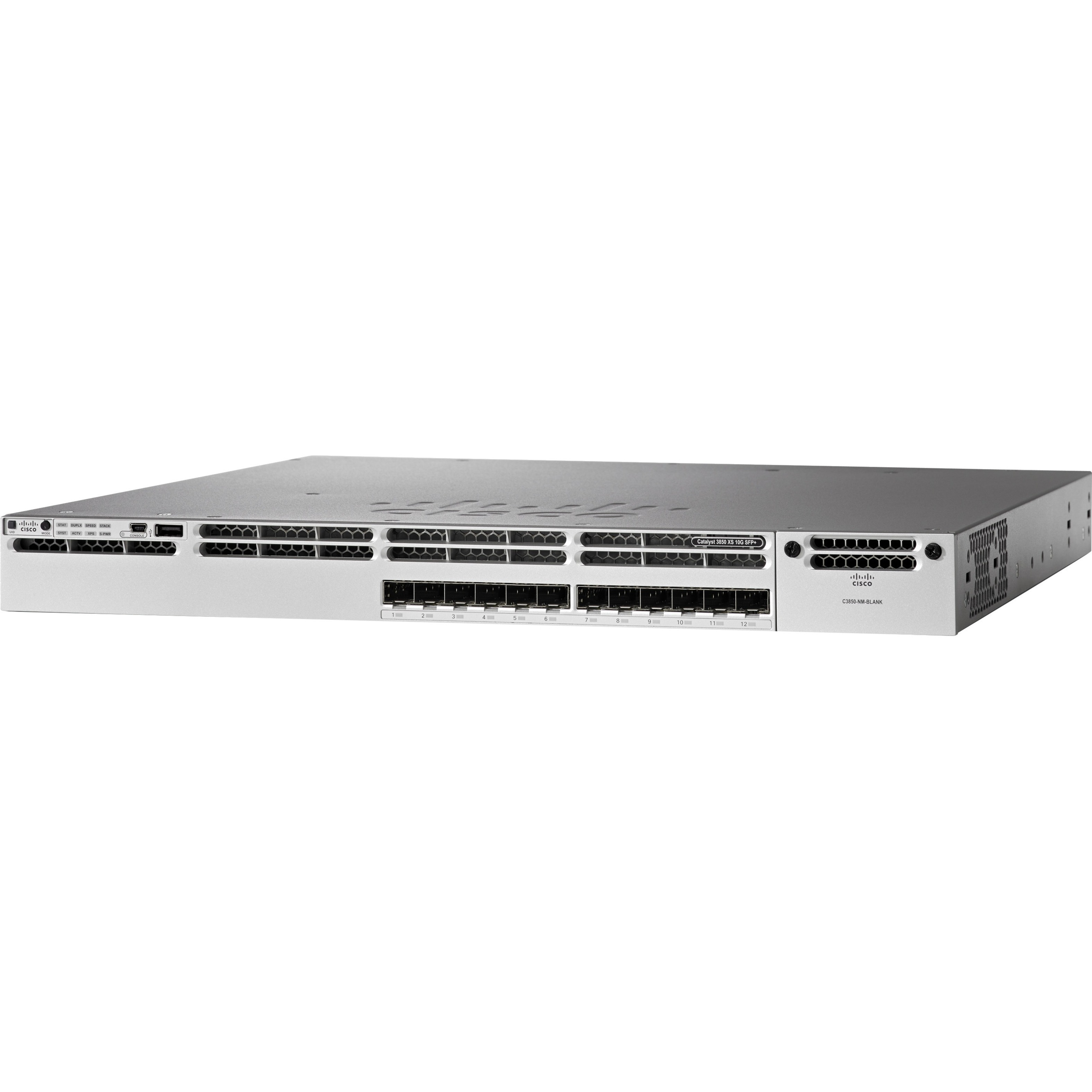 Cisco Catalyst 3850 12 Port 10G Fiber Switch IP Base - Manageable - 10 Gigabit Ethernet - 10GBase-X - 3 Layer Supported - Modular - Optical Fiber - 1U - Rack-mountable, Desktop - Lifetime Limited Warr