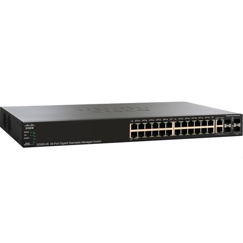 Cisco SG500-28 Ethernet Switch - 24 Ports - Manageable - Gigabit Ethernet, Fast Ethernet - 10/100/1000Base-T, 1000Base-X - Refurbished - 2 Layer Supported - Modular - 4 SFP Slots - Twisted Pair - 1U -