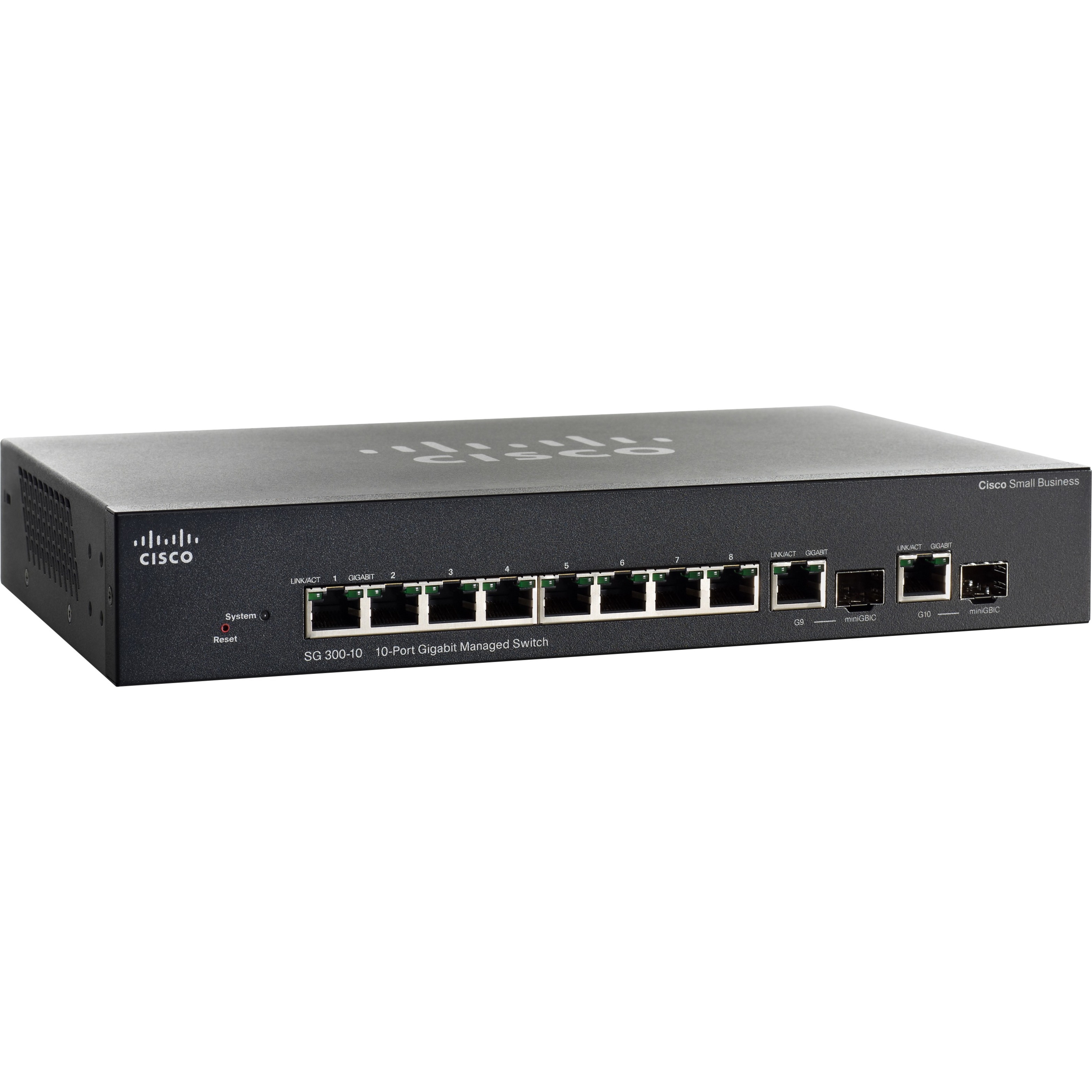 Cisco SG300-10 Layer 3 Switch - 10 Ports - Manageable - Gigabit Ethernet, Fast Ethernet - 10/100/1000Base-T - Refurbished - 3 Layer Supported - 2 SFP Slots - Twisted Pair, Optical Fiber - Rack-mountab