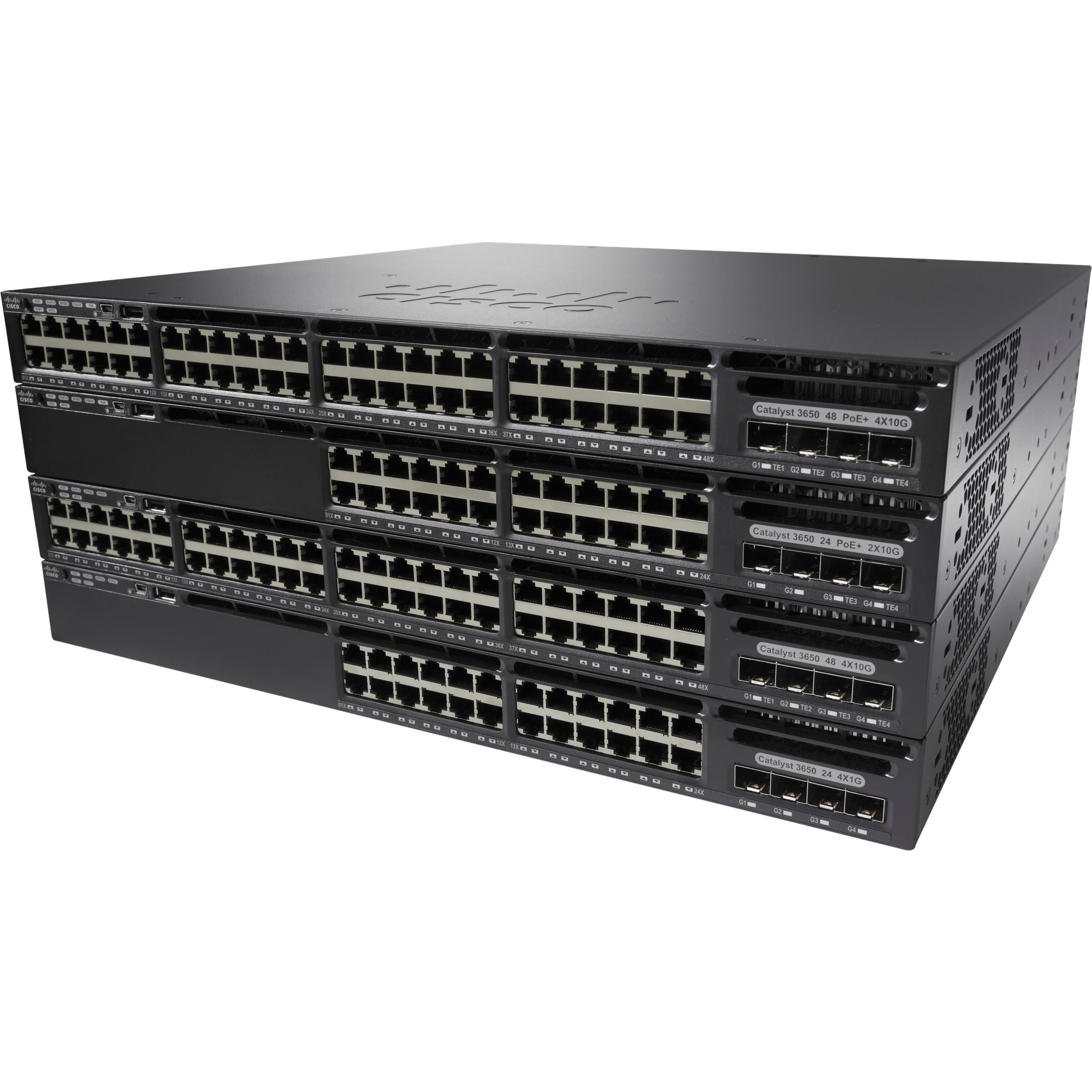 Cisco Catayst WS-C3650-48PD Layer 3 Switch - 48 Ports - Manageable - Gigabit Ethernet, 10 Gigabit Ethernet - 10/100/1000Base-TX, 10GBase-X - 3 Layer Supported - Modular - Twisted Pair, Optical Fiber -