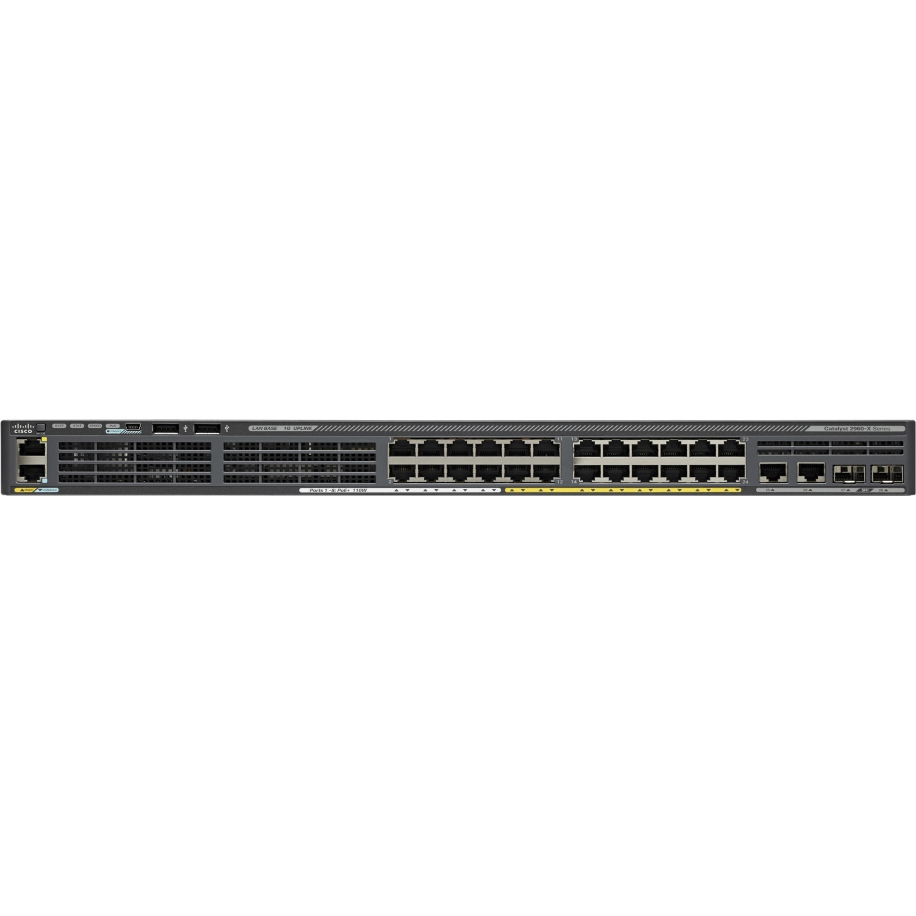 Cisco Catalyst 2960X-24PSQ-L Cool Switch - 24 Ports - Manageable - Gigabit Ethernet - 10/100/1000Base-T, 1000Base-X - Refurbished - 3 Layer Supported - Modular - 2 SFP Slots - Twisted Pair, Optical Fi