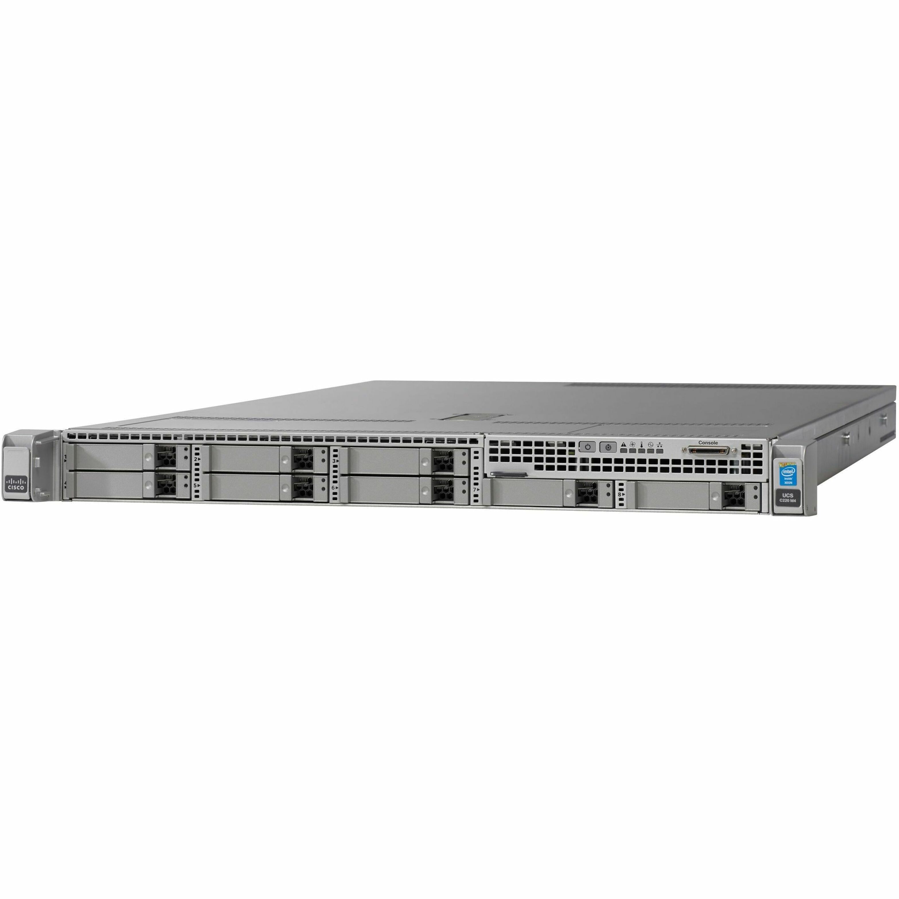 Cisco C220 M4 1U Rack Server - 2 Xeon E5-2630 v3 2.40 GHz - 64 GB RAM - Serial ATA/600, 12Gb/s SAS Controller - 2 Processor Support - 384 GB RAM Support - DDR4 SDRAM - 0, 1, 5, 10, 50, JBOD RAID Level