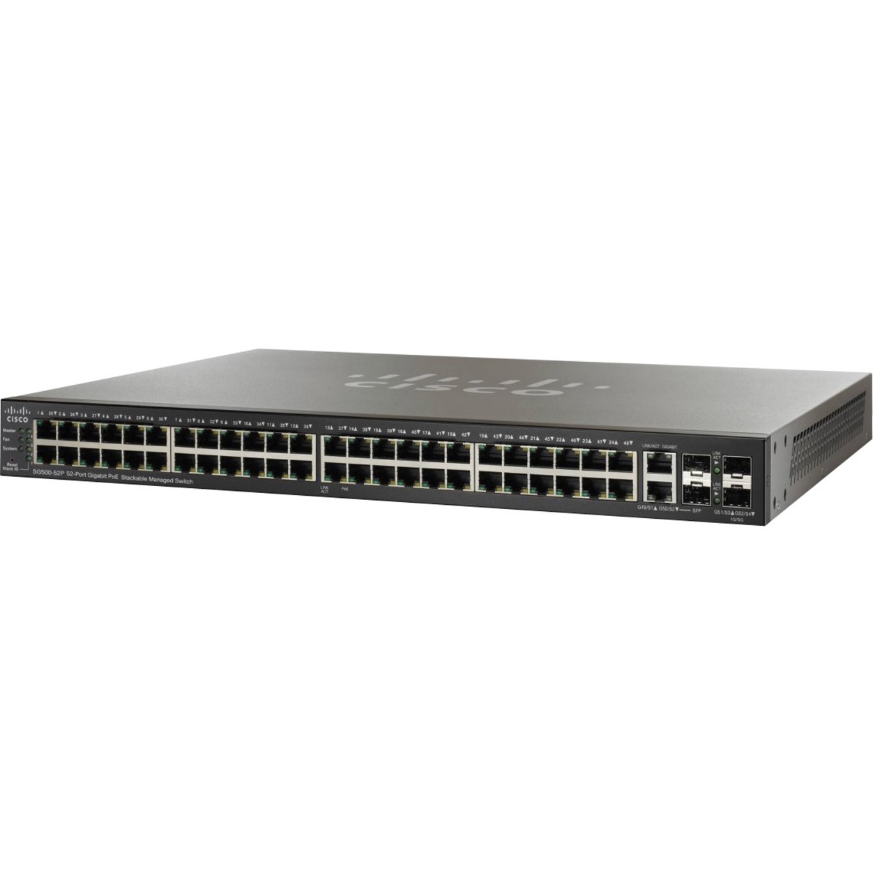 Cisco SG500-52 52-port Gigabit Stackable Managed Switch - 50 Ports - Manageable - Gigabit Ethernet, 5 Gigabit Ethernet - 10/100/1000Base-T, 1000Base-X - Refurbished - 3 Layer Supported - Modular - 4 S