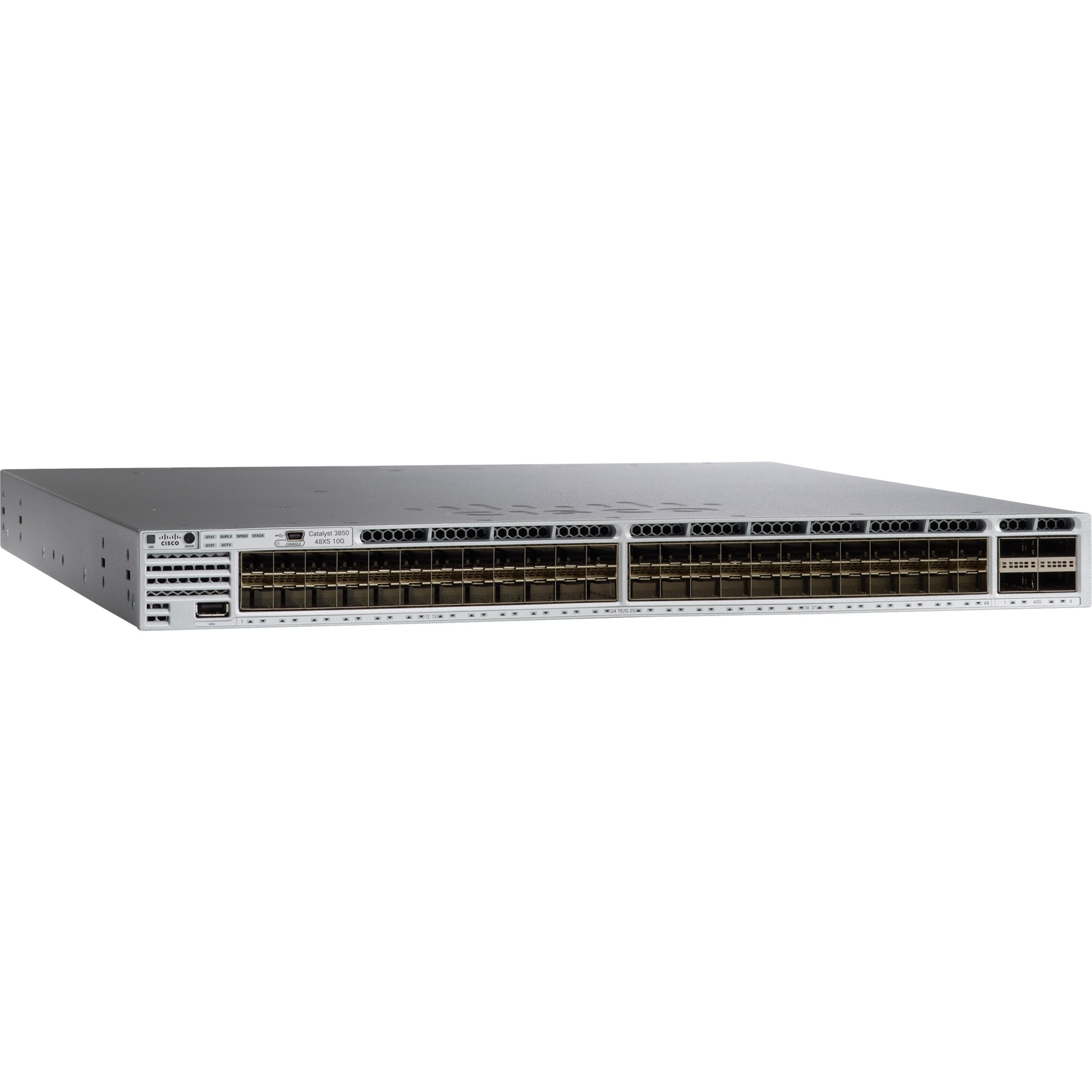 Cisco Catalyst 3850 48 Port 10G Fiber Switch IP Base - Manageable - 40 Gigabit Ethernet, 10 Gigabit Ethernet - 40GBase-X, 10GBase-X - 3 Layer Supported - Modular - Optical Fiber - 1U - Rack-mountable,