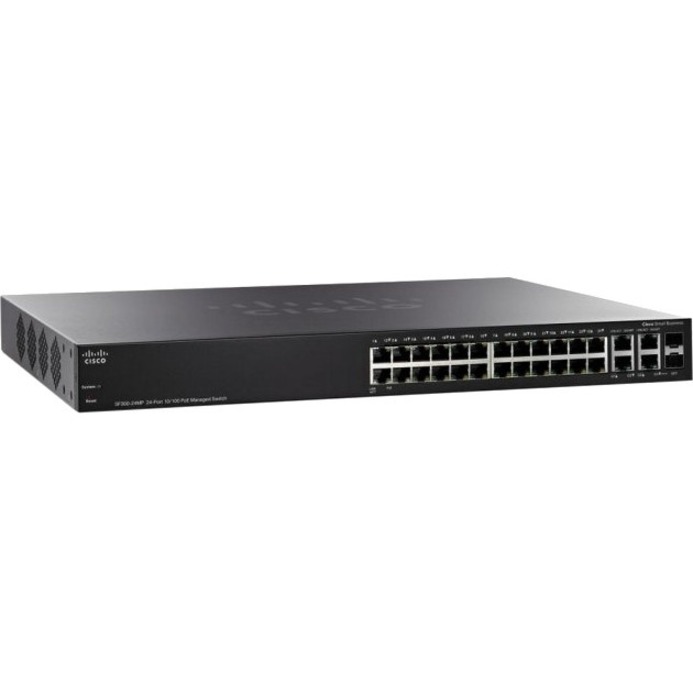 Cisco SF300-24MP Layer 3 Switch - 24 Ports - Manageable - Fast Ethernet, Gigabit Ethernet - 10/100Base-TX, 10/100/1000Base-T, 1000Base-X - Refurbished - 3 Layer Supported - Modular - 2 SFP Slots - Twi