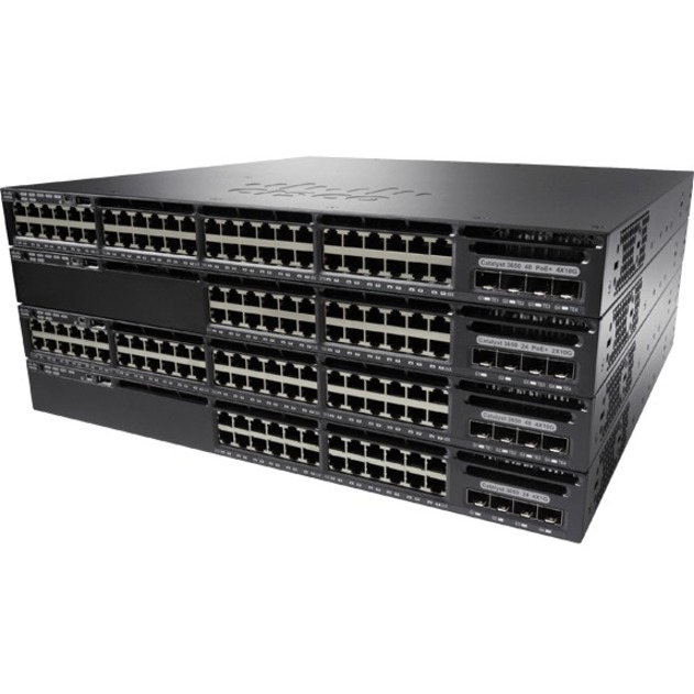 Cisco Catalyst 3650-48F Ethernet Switch - 48 Ports - Manageable - Gigabit Ethernet - 10/100/1000Base-T, 1000Base-X - Refurbished - 2 Layer Supported - Modular - 4 SFP Slots - Twisted Pair, Optical Fib