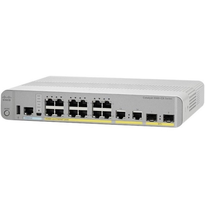 Cisco 3560CX-12PC-S Layer 3 Switch - 12 Ports - Manageable - Gigabit Ethernet - 10/100/1000Base-T, 1000Base-X - Refurbished - 3 Layer Supported - Modular - 2 SFP Slots - Twisted Pair, Optical Fiber - 
