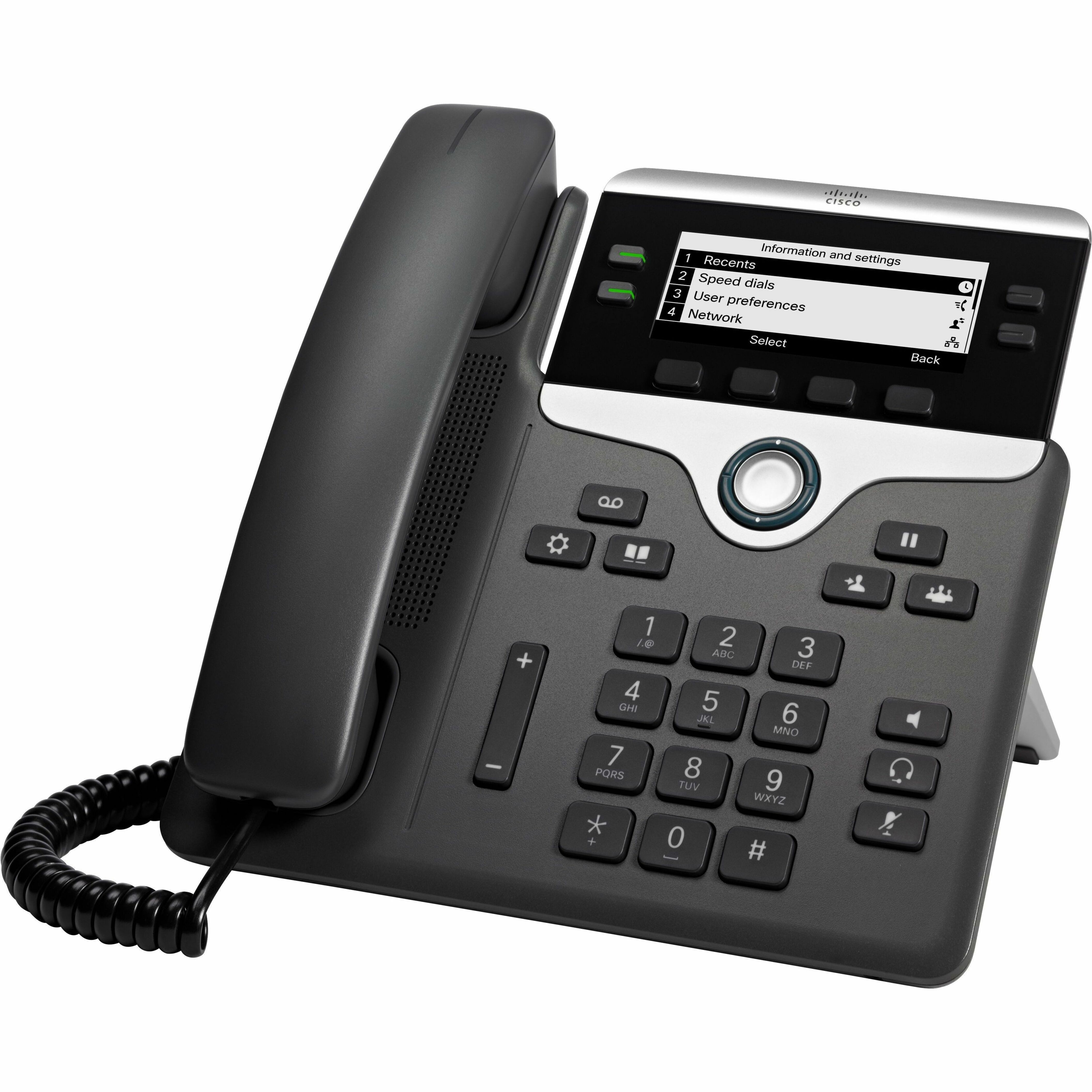 Cisco 7841 IP Phone - Corded - Corded - Tabletop, Wall Mountable - Black - TAA Compliant - 4 x Total Line - VoIP - 3.5" - Enhanced User Connect License - 2 x Network (RJ-45) - PoE Ports