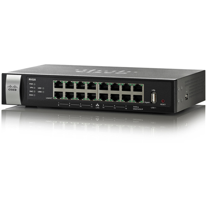 Cisco RV325 Gigabit Dual WAN VPN Router - Refurbished - 16 Ports - 14 RJ-45 Port(s) - Gigabit Ethernet - Desktop, Wall Mountable Lifetime Warranty