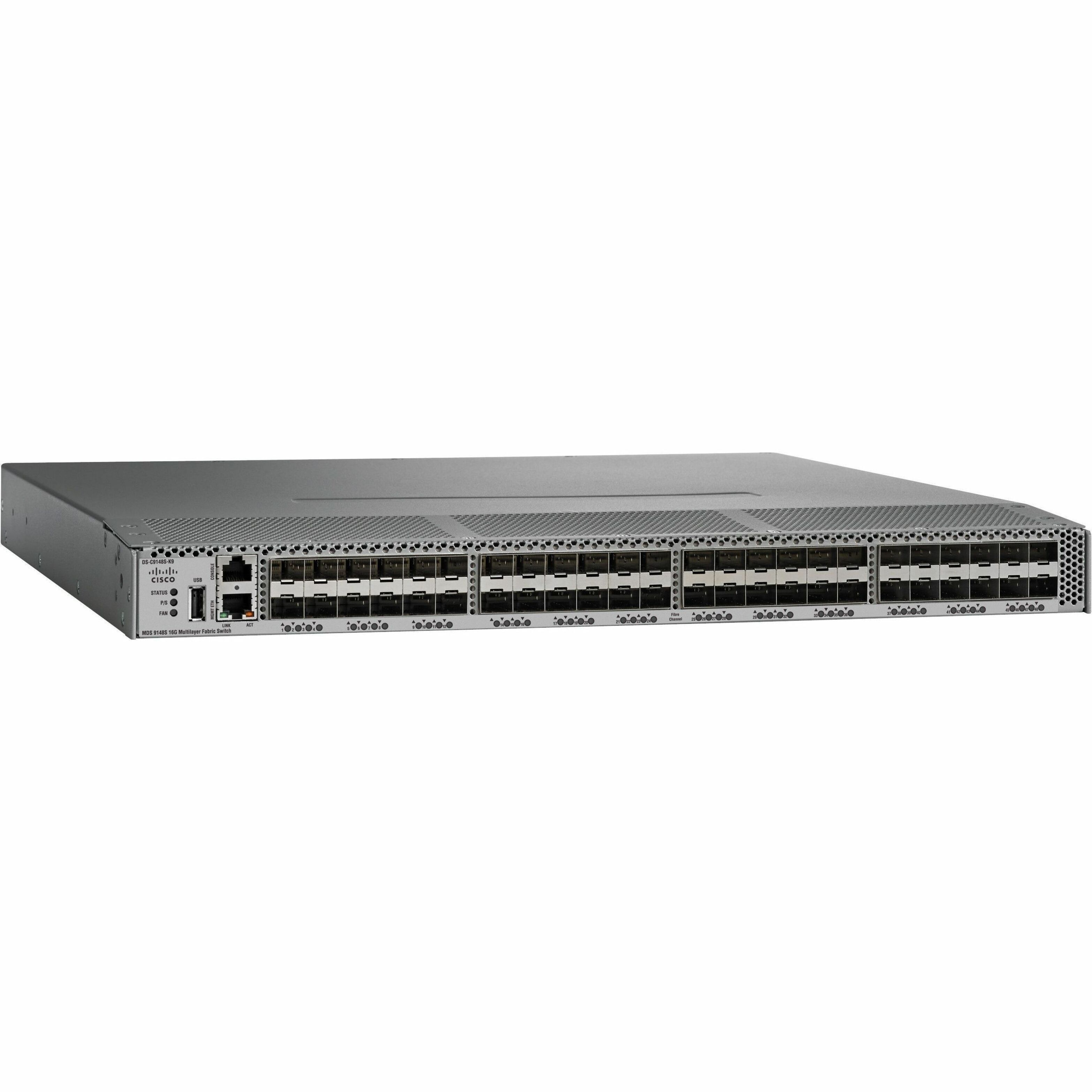 Cisco MDS 9148S 16G Multilayer Fabric Switch with 48 enabled ports - 16 Gbit/s - 48 Fiber Channel Ports - Gigabit Ethernet - Manageable - Rack-mountable - 1U - Redundant Power Supply - Refurbished - 1