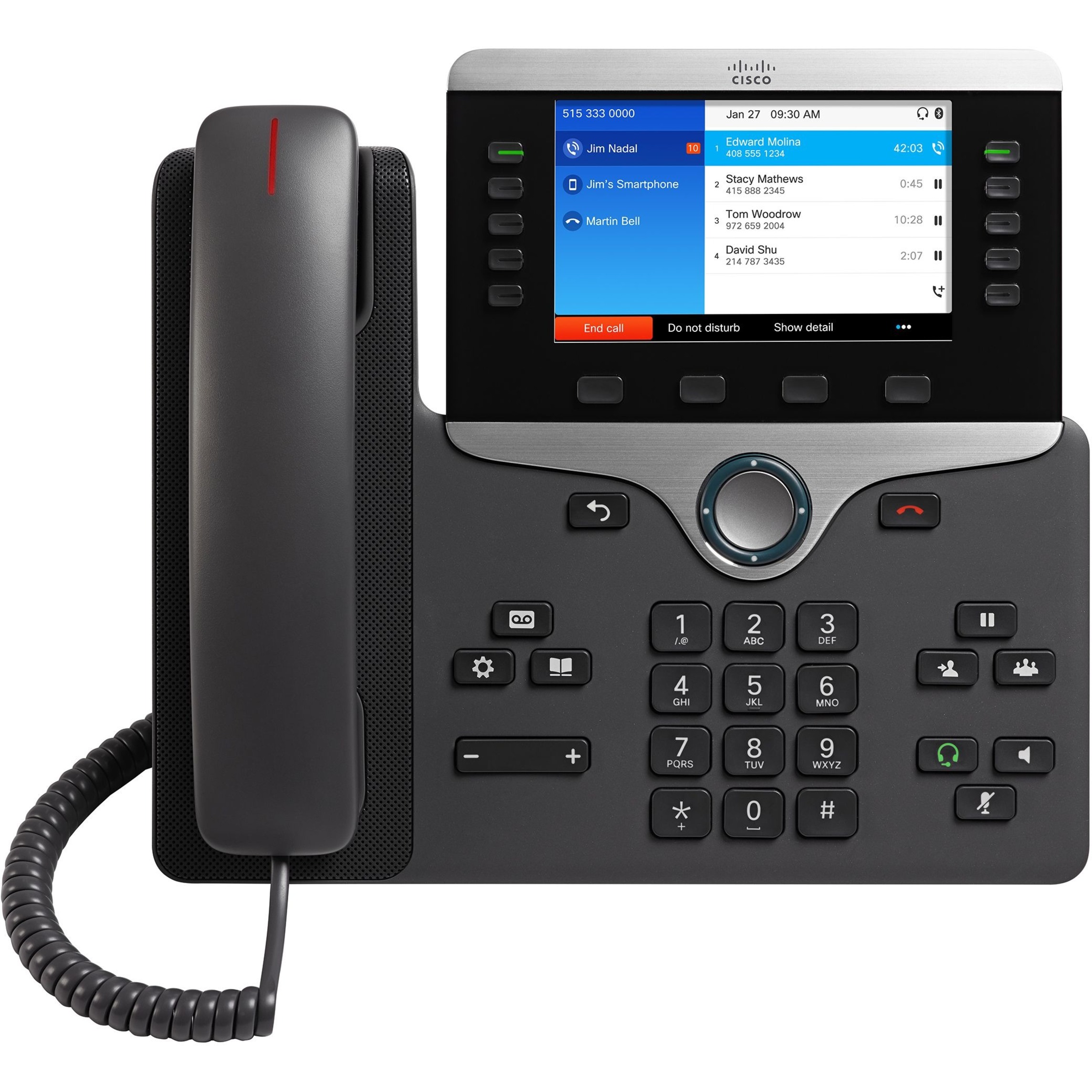 Cisco 8851 IP Phone - Corded/Cordless - Corded - Bluetooth - 5 Multiple Conferencing - Desktop, Wall Mountable - Charcoal - 10 x Total Line - VoIP - 5" - User Connect License, Unified Communications M