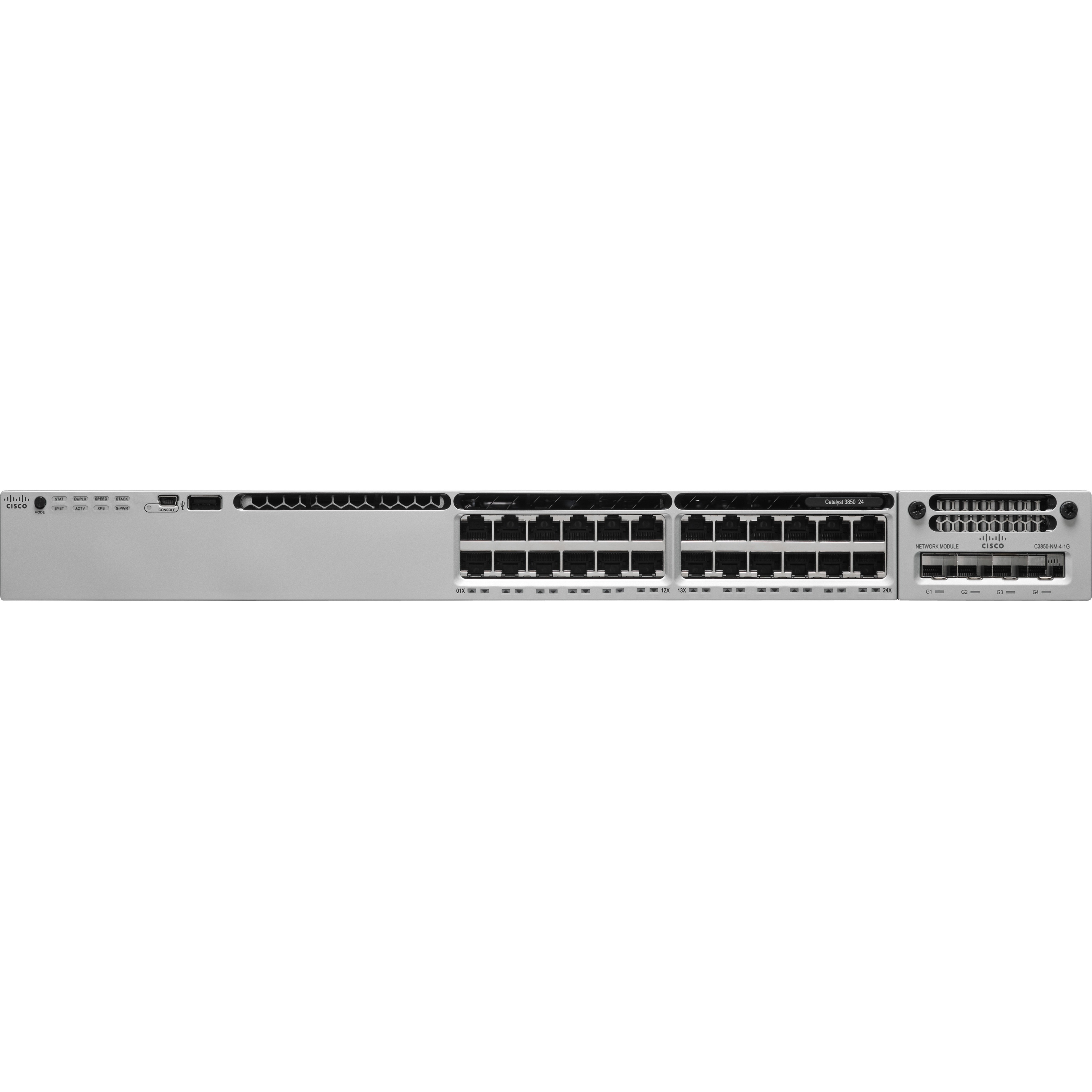 Cisco Catalyst WS-C3850-24U Ethernet Switch - 24 Ports - Manageable - 10/100/1000Base-T - Refurbished - 2 Layer Supported - Twisted Pair - 1U - Rack-mountable, Desktop
