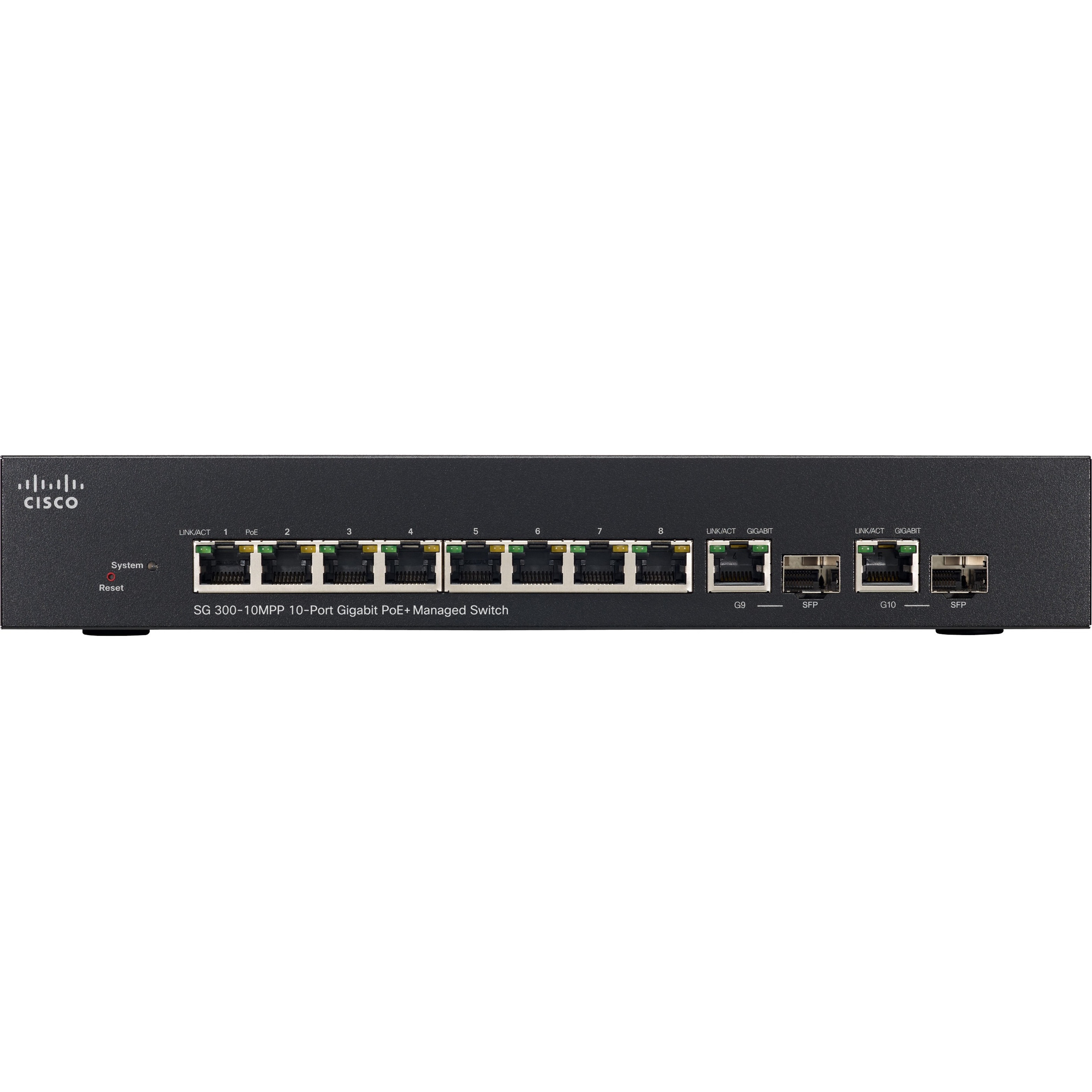 Cisco SG300-10MP Layer 3 Switch - 10 Ports - Manageable - Gigabit Ethernet - 10/100/1000Base-T, 1000Base-X - Refurbished - 3 Layer Supported - Modular - 2 SFP Slots - Twisted Pair, Optical Fiber - Rac