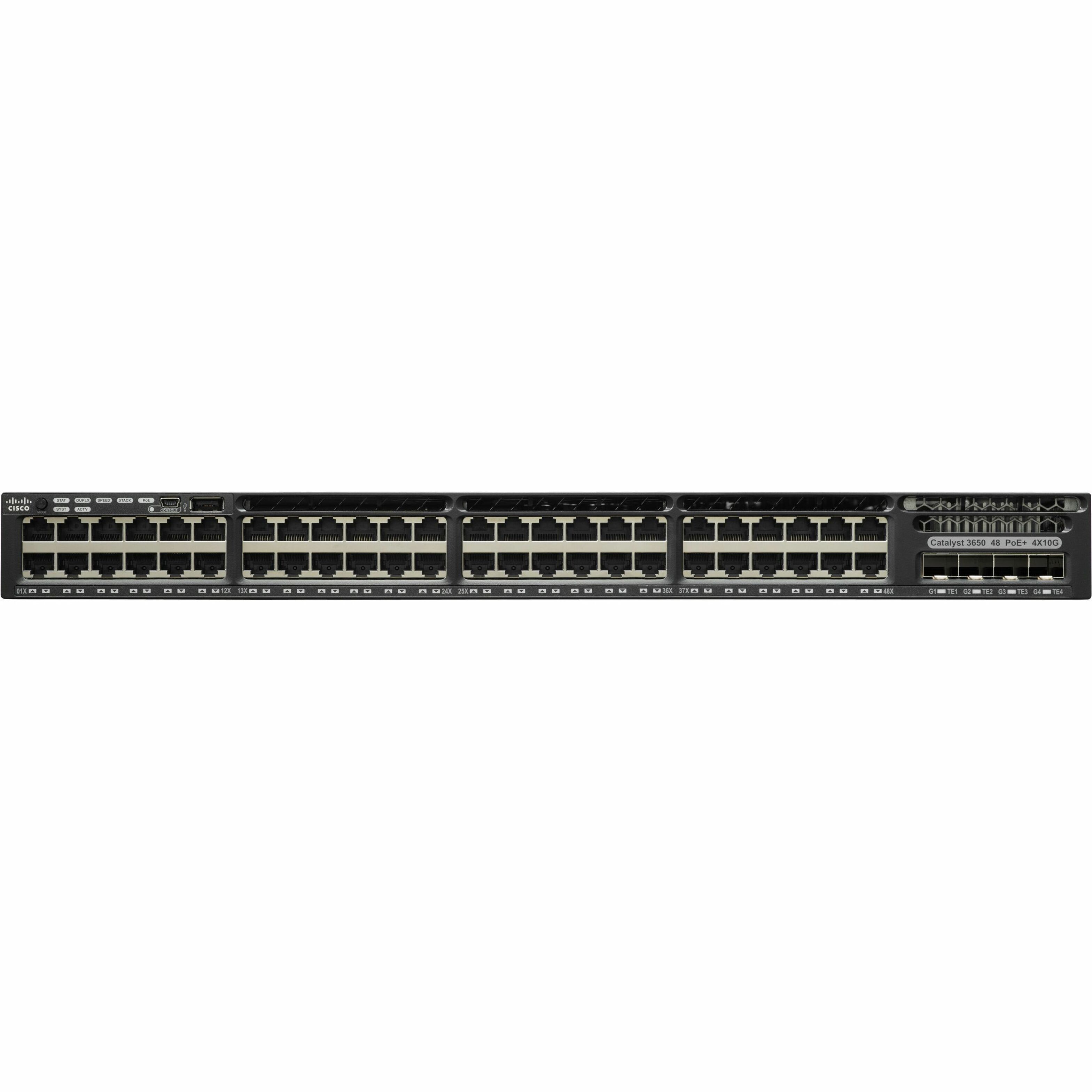 Cisco Catalyst 3650-48P Layer 3 Switch - 48 Ports - Manageable - 10 Gigabit Ethernet - 10/100/1000Base-T - Refurbished - 4 Layer Supported - Twisted Pair - 1U - Rack-mountable, Desktop - Lifetime Limi
