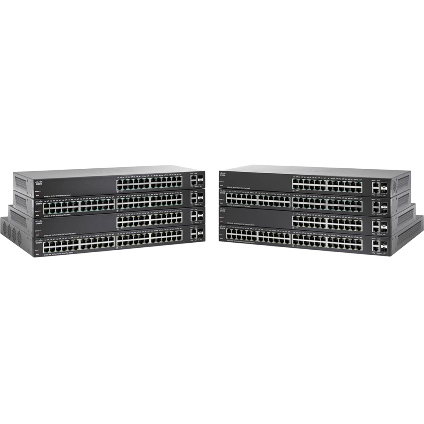 Cisco SF220-24 24-Port 10/100 Smart Plus Switch - 24 Ports - Manageable - 10/100Base-TX, 10/100/1000Base-T, 1000Base-X - Refurbished - 2 Layer Supported - 2 SFP Slots - Desktop, Rack-mountable - Lifet