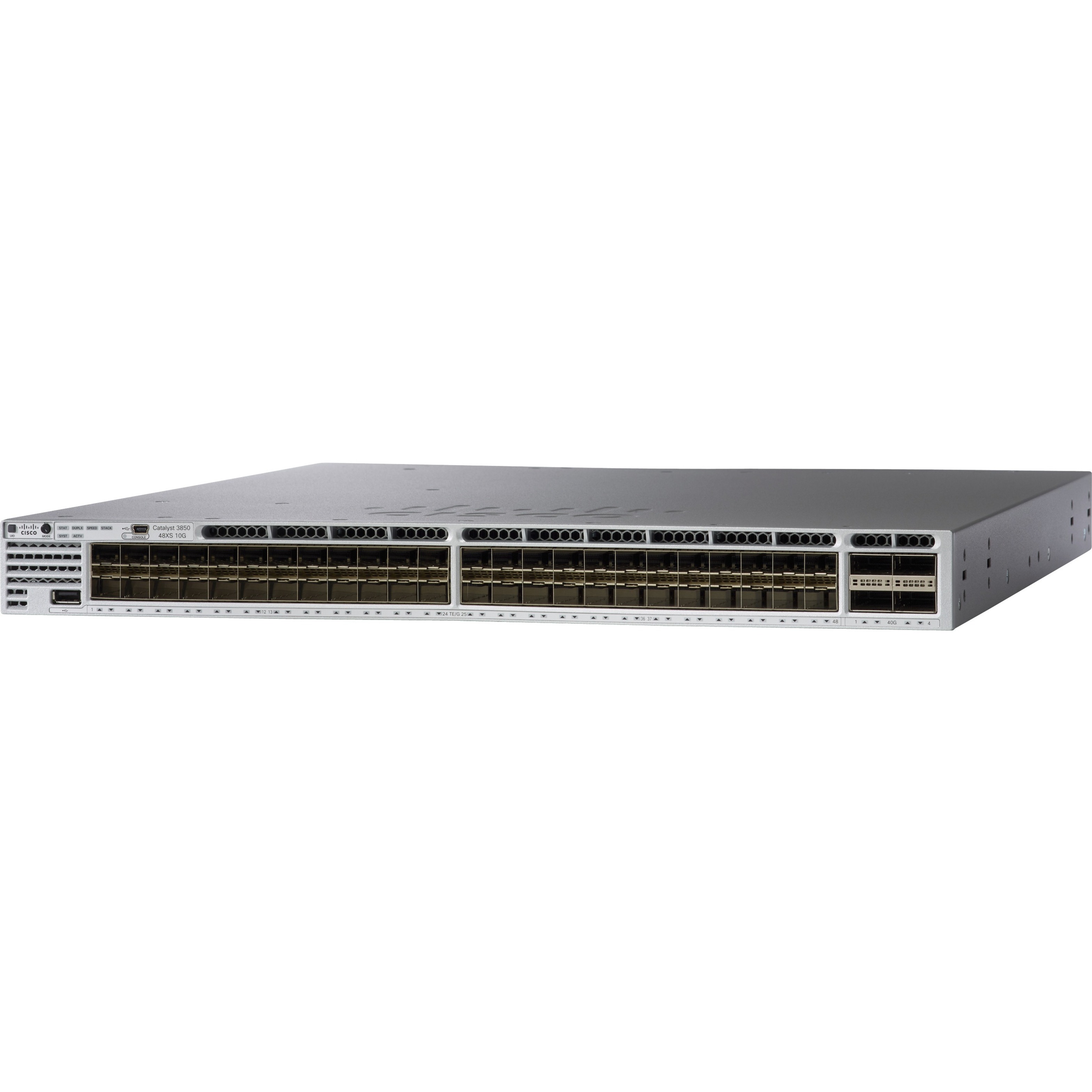 Cisco Catayst WS-C3850-48XS Layer 3 Switch - Manageable - 40 Gigabit Ethernet, 10 Gigabit Ethernet - 40GBase-X, 10GBase-X - Refurbished - 3 Layer Supported - Modular - Optical Fiber - 1U - Rack-mounta