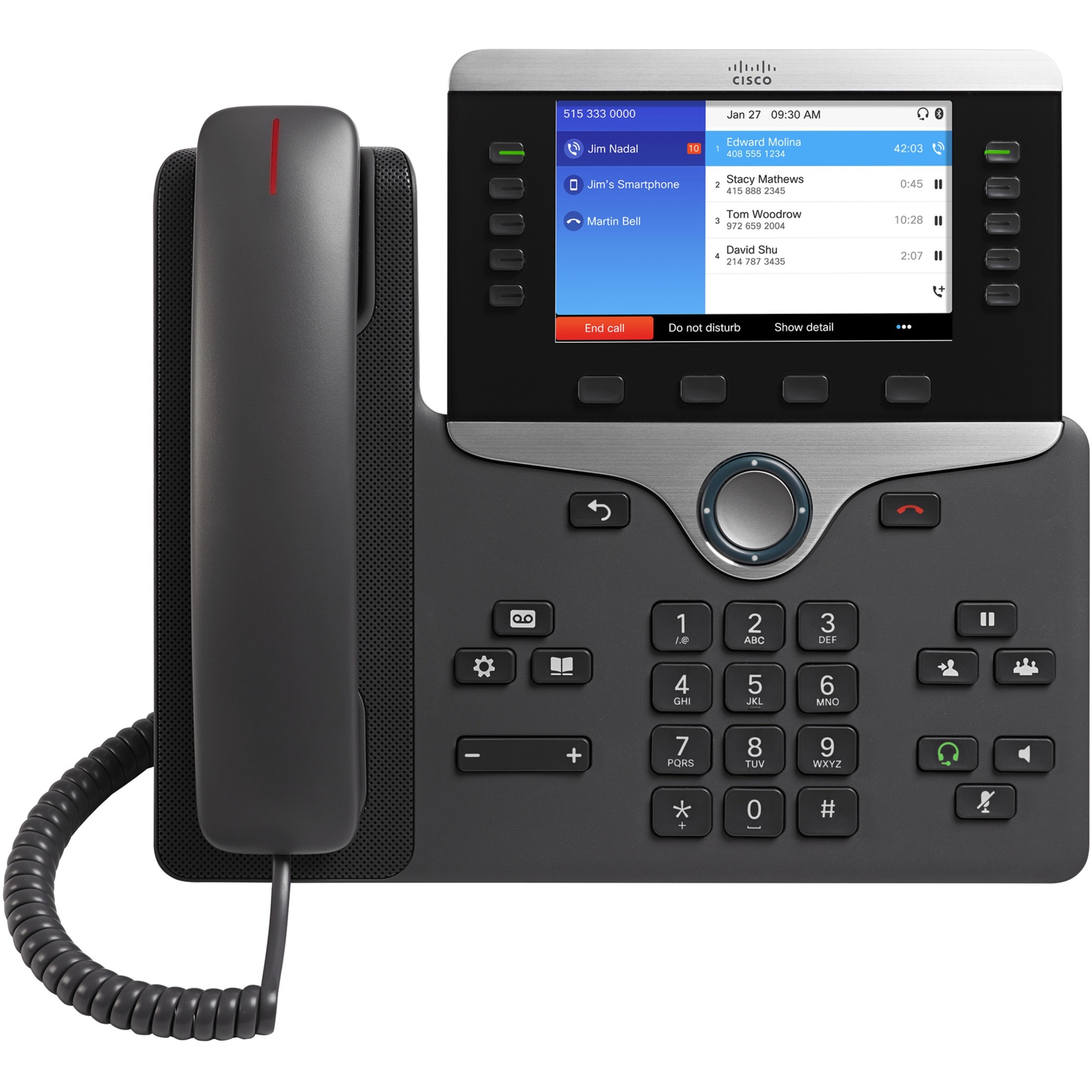 Cisco 8851 IP Phone - Corded/Cordless - Corded - Bluetooth - 5 Multiple Conferencing - Wall Mountable, Desktop - 10 x Total Line - VoIP - 5" - Unified Communications Manager, Unified Communications Ma