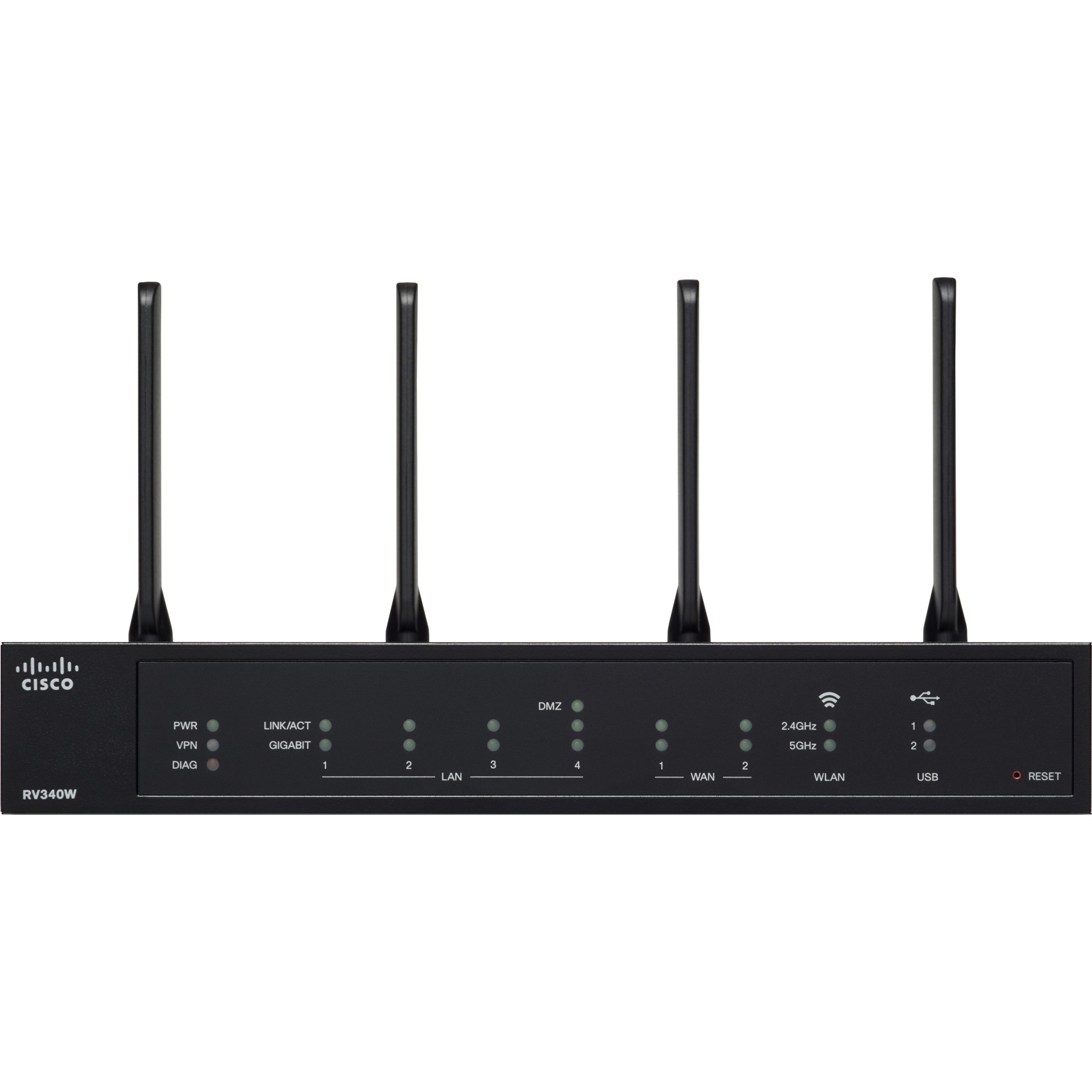 Cisco RV340W Wi-Fi 5 IEEE 802.11ac Ethernet Wireless Router - 2.40 GHz ISM Band - 5 GHz UNII Band - 345.60 MB/s Wireless Speed - 4 x Network Port - 2 x Broadband Port - USB - Gigabit Ethernet - VPN Su