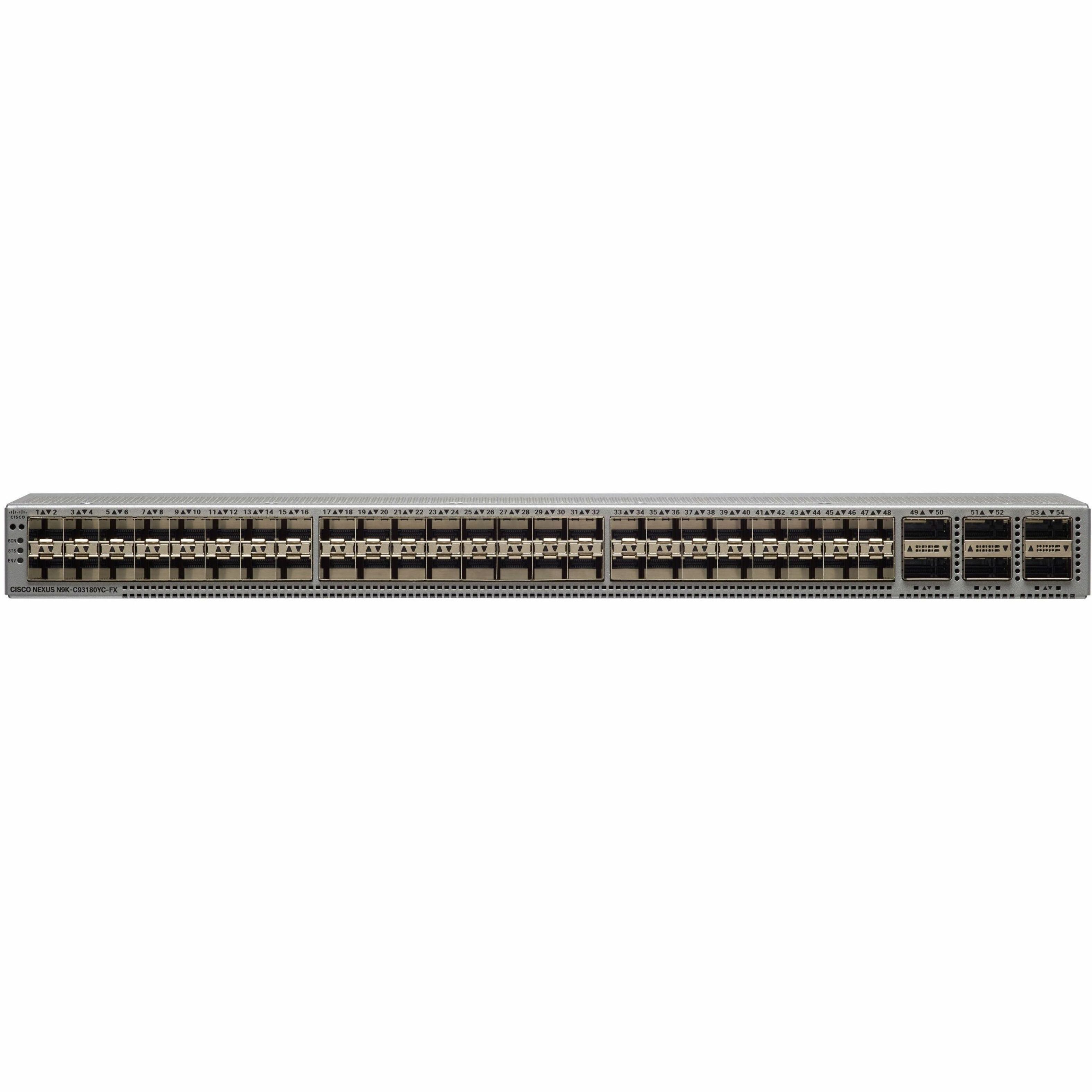 Cisco Nexus 93180YC-FX Layer 3 Switch - 48 Ports - Manageable - 25 Gigabit Ethernet, 100 Gigabit Ethernet - 100GBase-X, 100/1000/2500Base-T - 3 Layer Supported - Modular - 260 W Power Consumption - Op