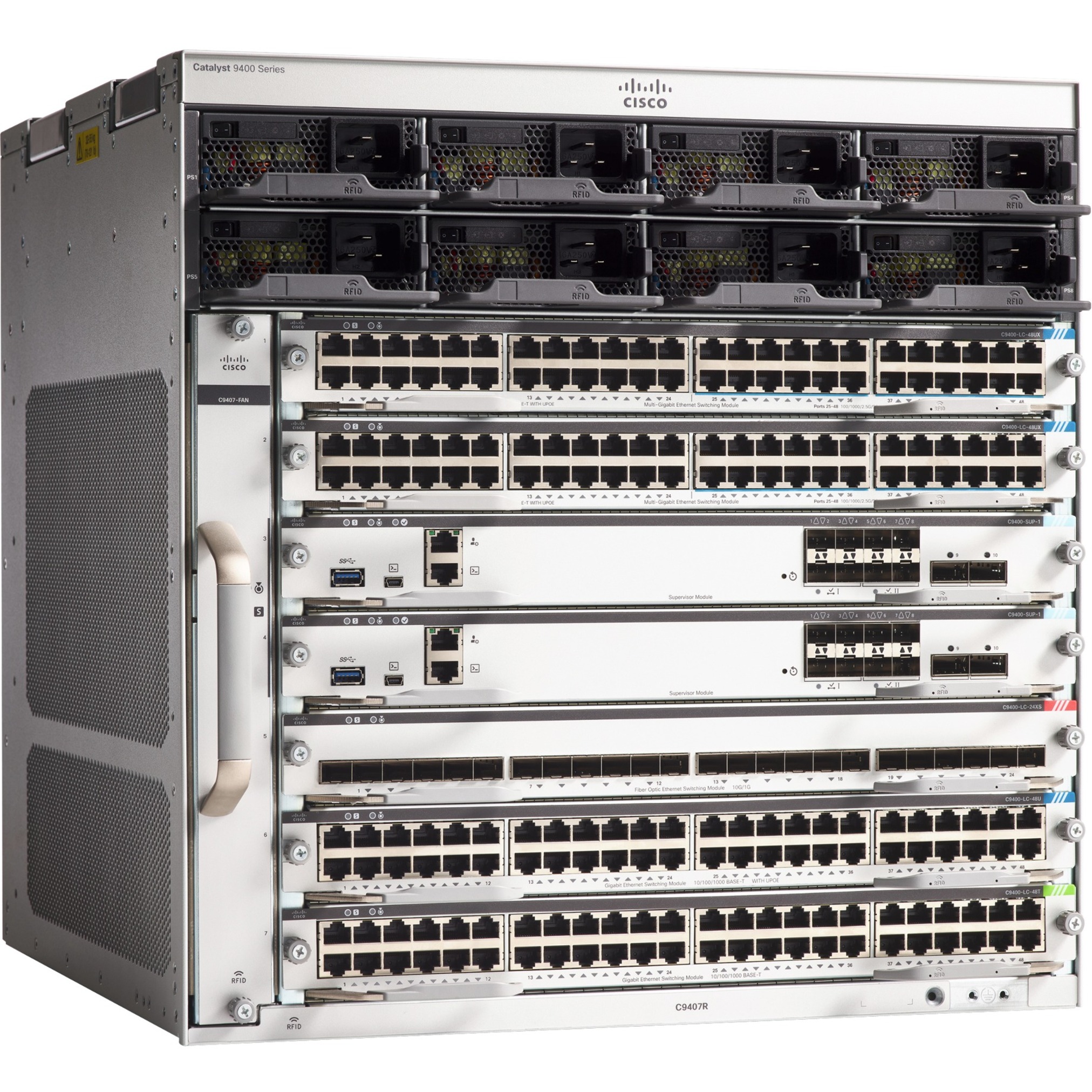 Cisco Catalyst 9400 Series 7 Slot Chassis - Manageable - Gigabit Ethernet - 10/100/1000Base-T - 3 Layer Supported - Modular - 10U - Rack-mountable - Lifetime Limited Warranty