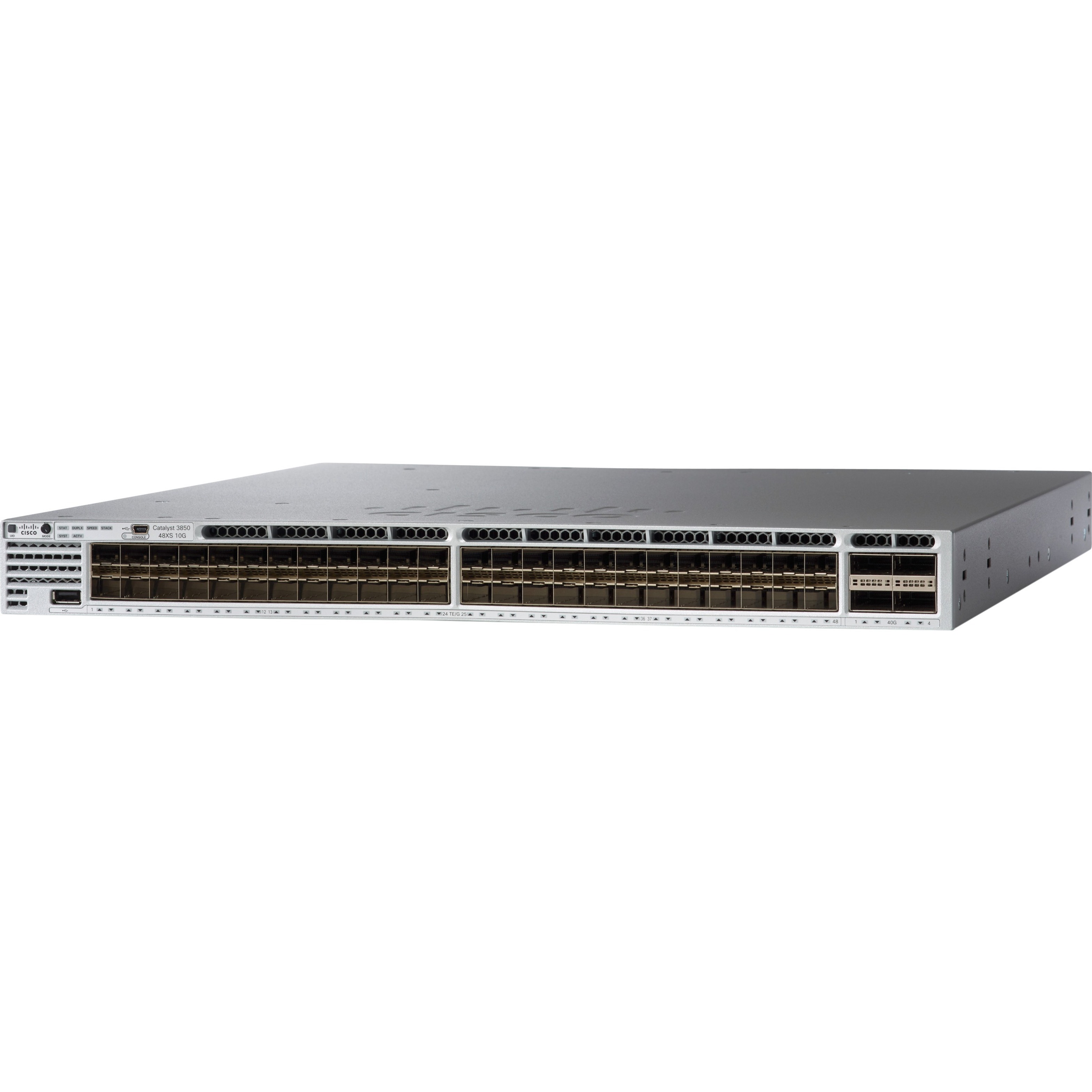 Cisco Catalyst 3850 48 Port 10G Fiber Switch IP Base - Manageable - 10 Gigabit Ethernet - 10GBase-X - Refurbished - 3 Layer Supported - Modular - Optical Fiber - 1U - Rack-mountable, Desktop