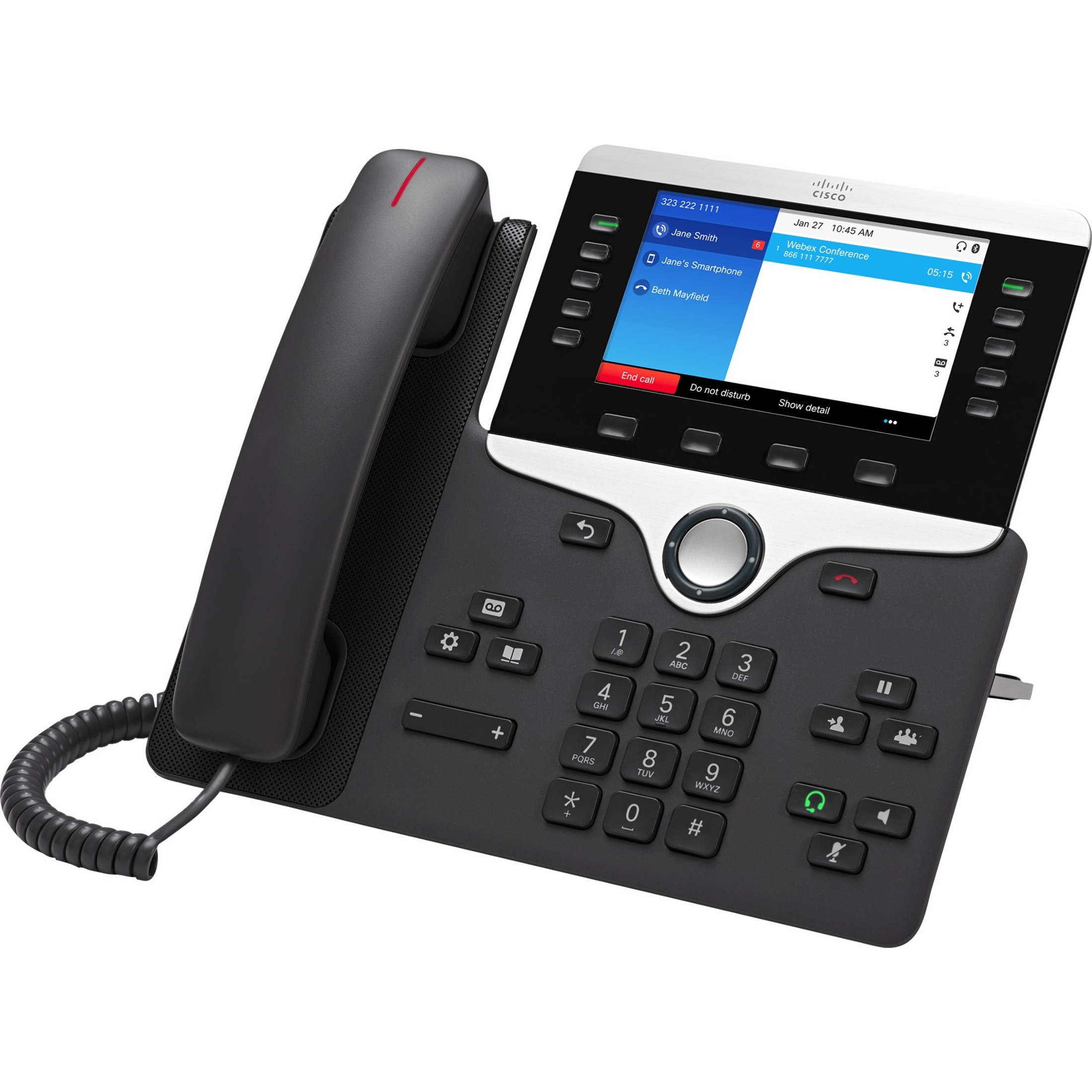 Cisco 8851 IP Phone - Refurbished - Corded - Corded - Tabletop, Wall Mountable - Charcoal - VoIP - 2 x Network (RJ-45) - PoE Ports