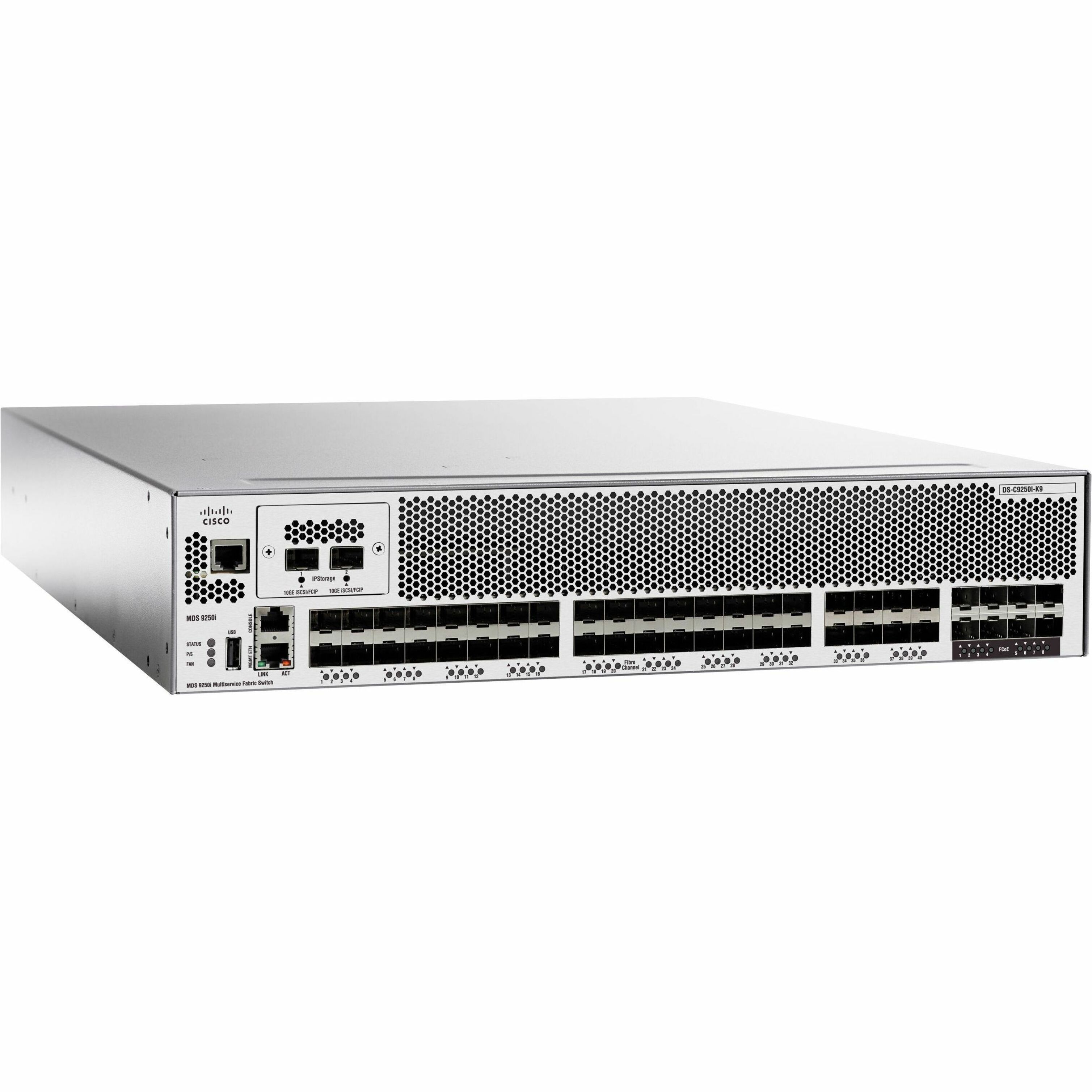 Cisco MDS 9250i Fibre Channel Switch - 40 Ports - 16 Gbit/s - 40 Fiber Channel Ports - 10 Gigabit Ethernet - 10 x Total Expansion Slots - SFP+ - 10 x SFP+ Slots - Manageable - Rack-mountable, Desktop 