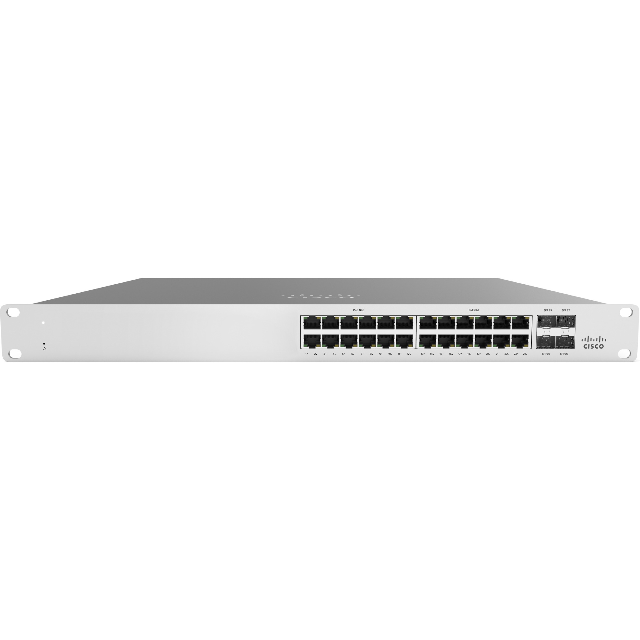 Cisco Meraki MS120-24P Ethernet Switch - 24 Ports - Manageable - Gigabit Ethernet - 10/100/1000Base-T - 2 Layer Supported - Modular - 4 SFP Slots - 425 W Power Consumption - Twisted Pair, Optical Fibe